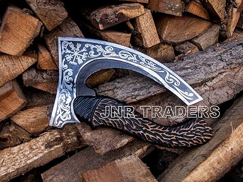 Miniatura 5 de vk3737 - Hacha cortadora de pizza para campamento hacha barbuda estilo vikingo con funda hecha a mano