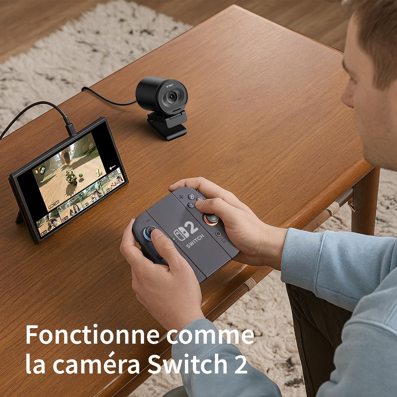 eMeet Webcam 4K S600, Webcam 1080P pour PC avec Microphone, Autofocus PDAF, Correction de la lumière, Champ de Vision 73°, Cache de confidentialité, Plug&Play, Camera pc avec Microphone pour Zoom