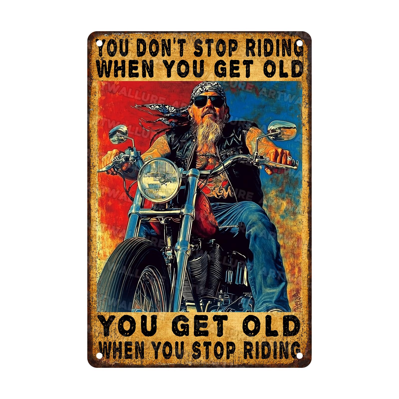 Cartello vintage con motocicletta "You Don't Stop Riding When Get Vecchio", cartello in metallo per motociclisti, decorazione artistica da parete per motociclisti, garage, accessori per