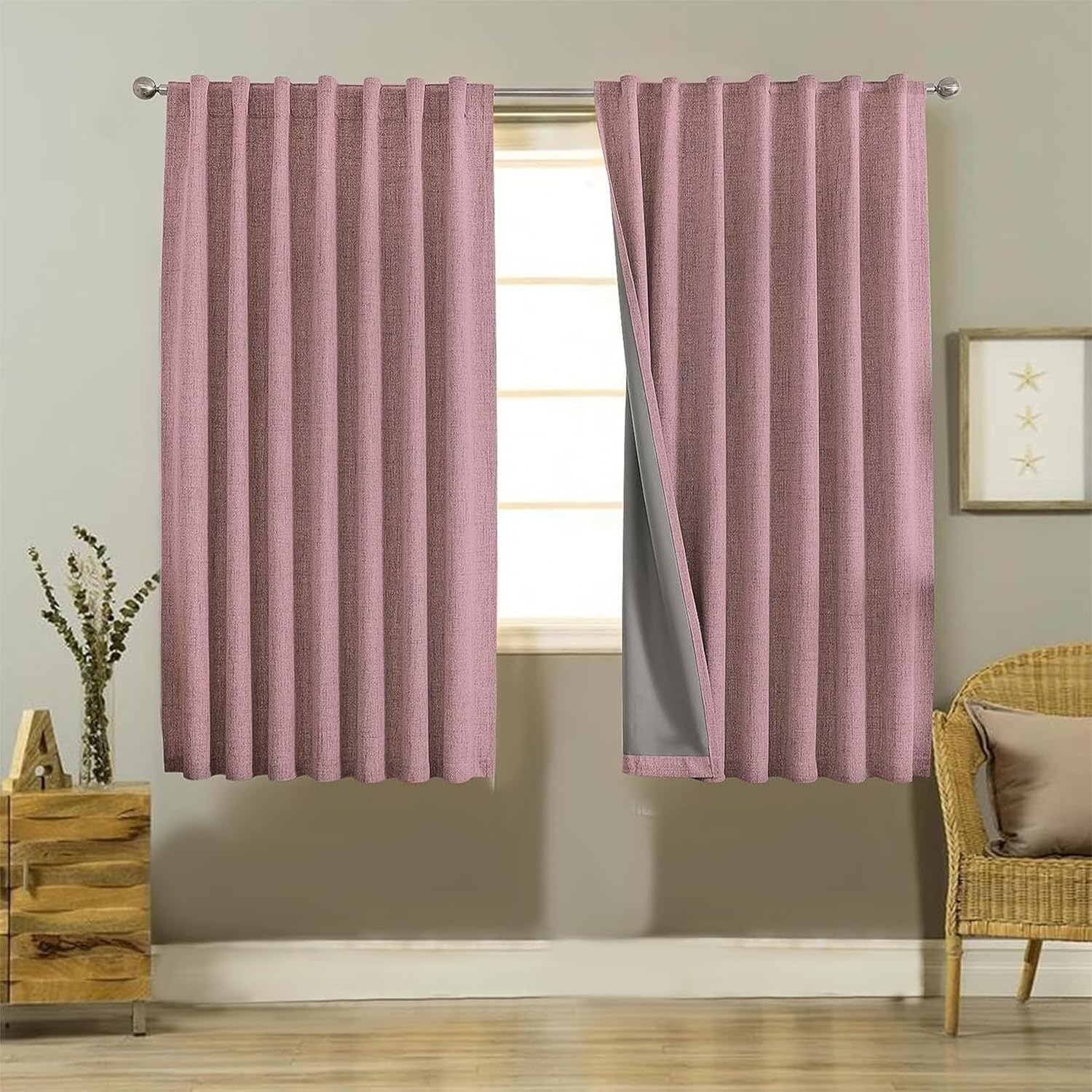 Joydeco Blackout Thermal Lined Curtains 55x68 Inch Drop 2 Panels with Back Tabs & Rod Pocket, 100% Light Blocking Linen Texture Fabric Curtain Drapes for Living Room Bedroom โ image 1