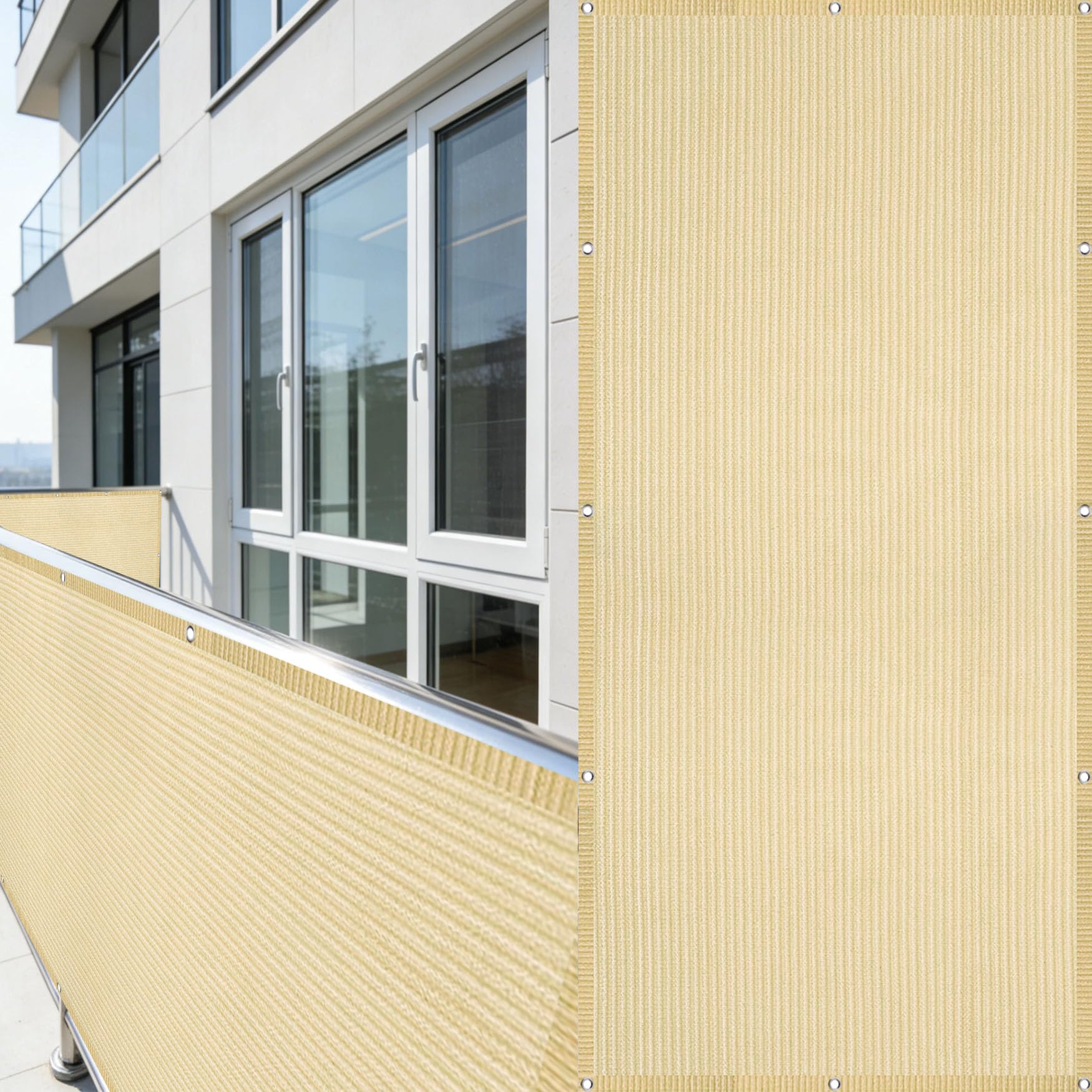 Brise-Vue Balcon 120x460 cm Jaune Sable Bâche Opaque Anti-UV
