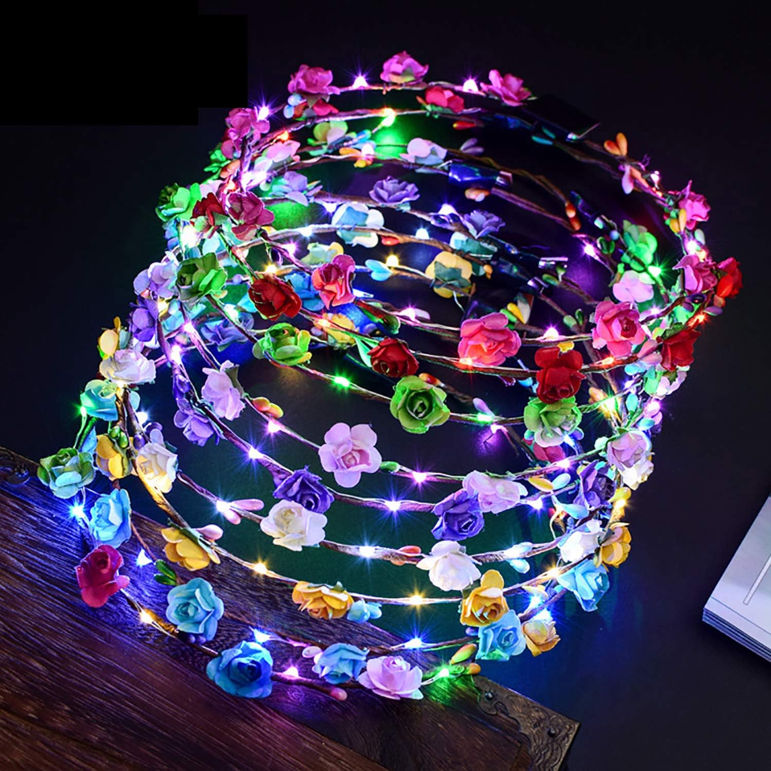 OutgeekLED Flower Headband, 12Pcs Flower Luminous Crown Garland 10 LEDs Flower Headdress Floral Headband Flower Crown Flower Headdress for Women Girls Hair Birthday Wedding Festival Party