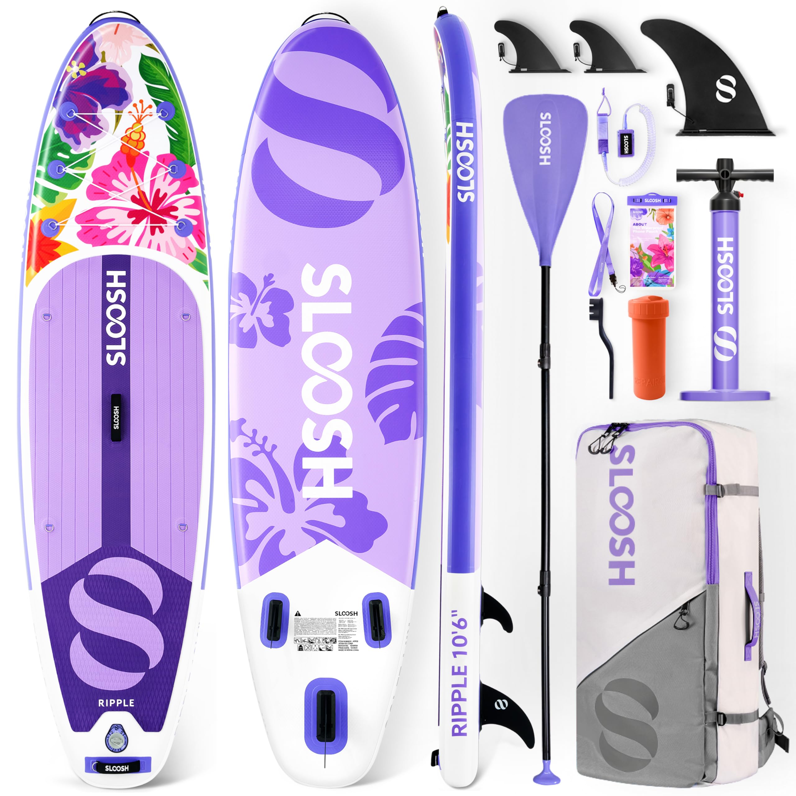 SLOOSH Inflatable Stand Up Paddle Board, 10'6" Paddle Boards with Premium Accessories, Non-Slip EVA Deck, Ultra-Light Carry Bag Pump, Ripple SUP for