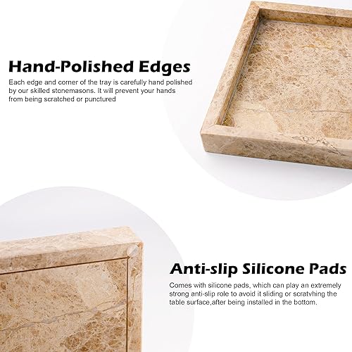 Miniatura 9 de WORHE Bandeja de tocador Italia de piedra travertino natural, bandeja decorativa para perfumes, velas cosméticas, rectangular, organizador de