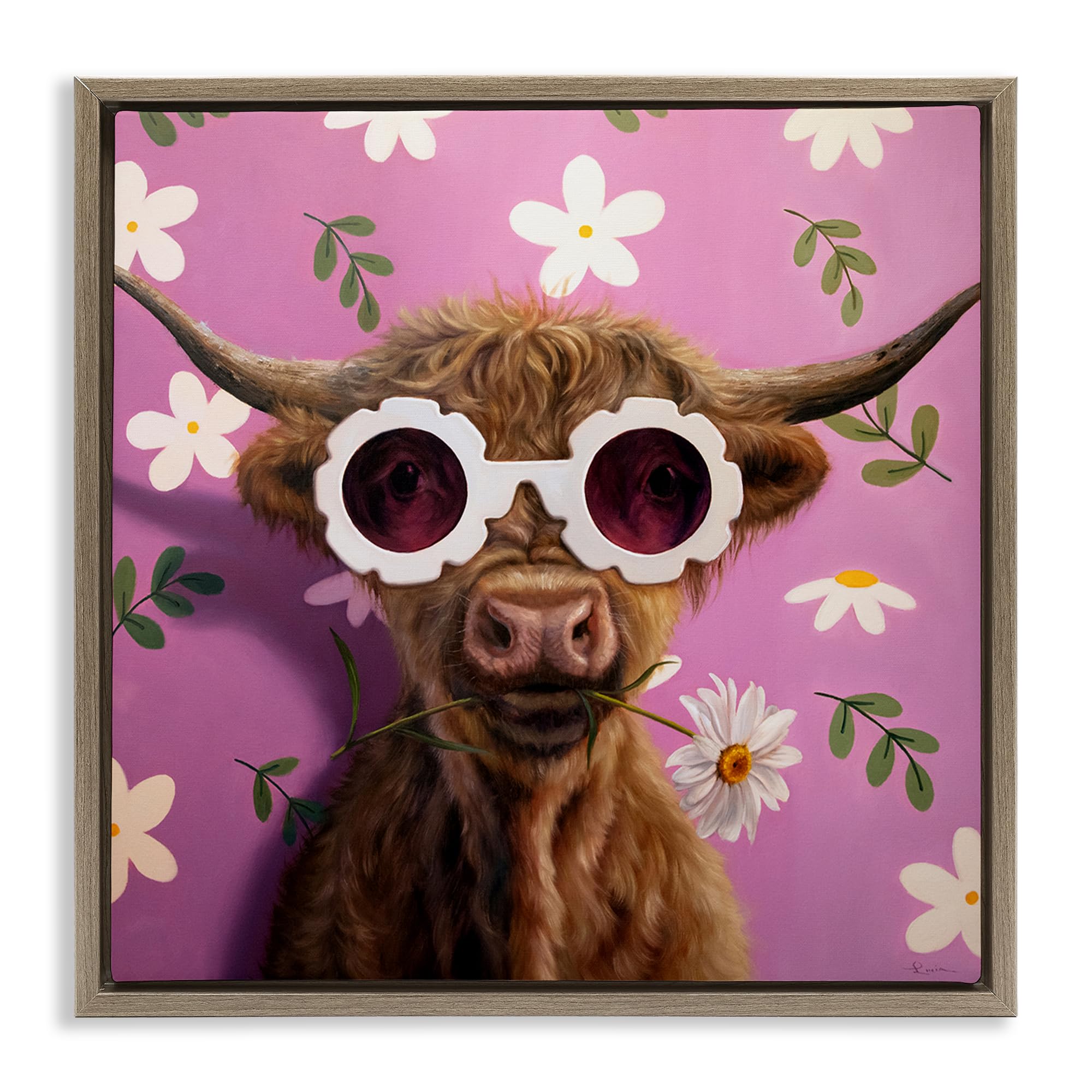 Stupell Industries Montalcino Elm (Textured) Whimsical Cow Floral Farmhouse, 24 X 24 Inch Canvas In Floater Frame
