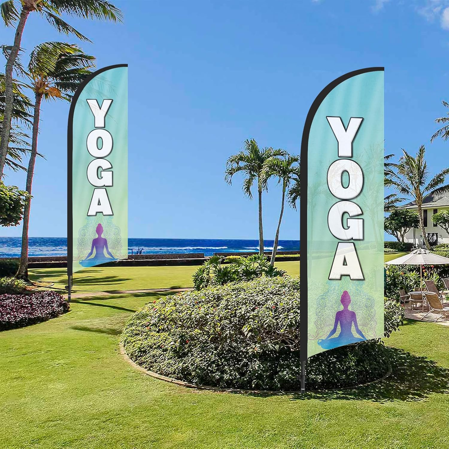 Yoga Advertising Feather Flags Banner, Yoga Swooper Flags with Poles and Ground Stake, 8FT Advertising Feather Flags Sign for Yoga Business