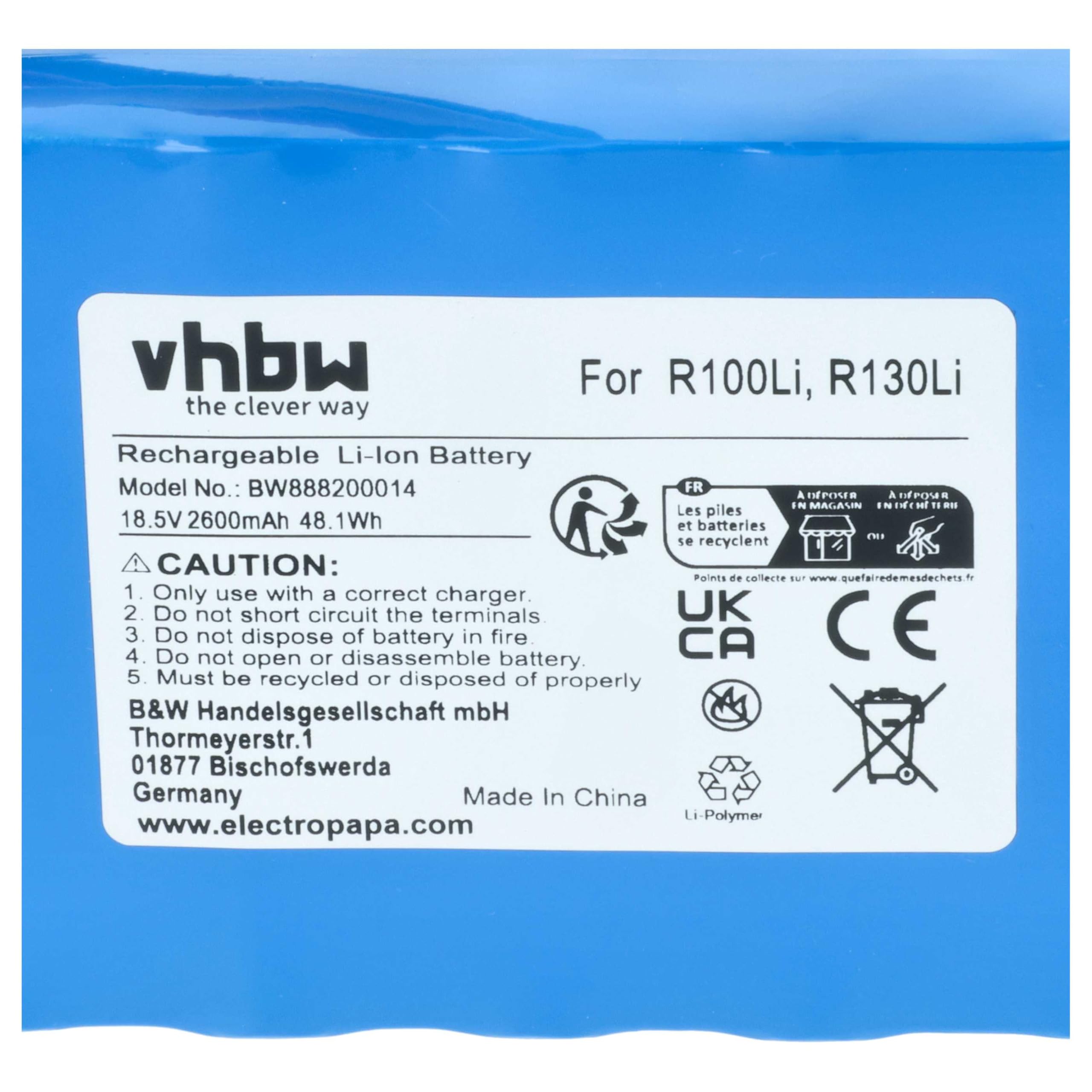 vhbw 1x Fuente alimentación, 1x bateria 2600 mAh, 1x Cable Baja tensión de 10 m Compatible con Flymo EasiLife 500 (2002), 800 (2002) cortacésped