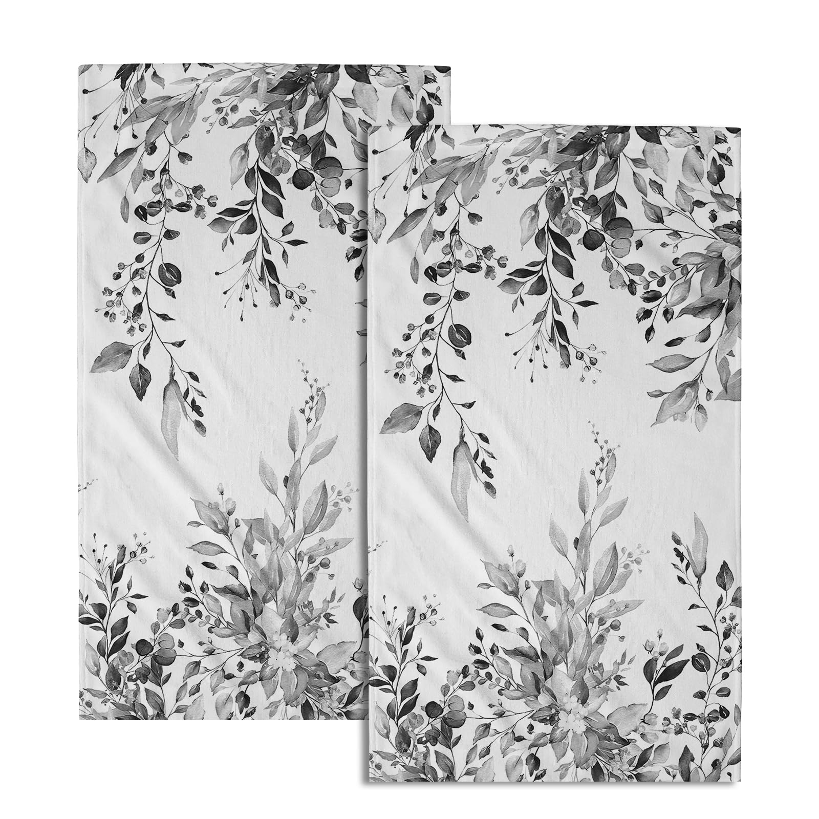 Giwawa Grey Eucalyptus Hand Towels Set of 2 Sage Leaves Soft Absorbent Small Bath Towel Kitchen Dish Guest Towel for Bathroom Hotel Gym Spa