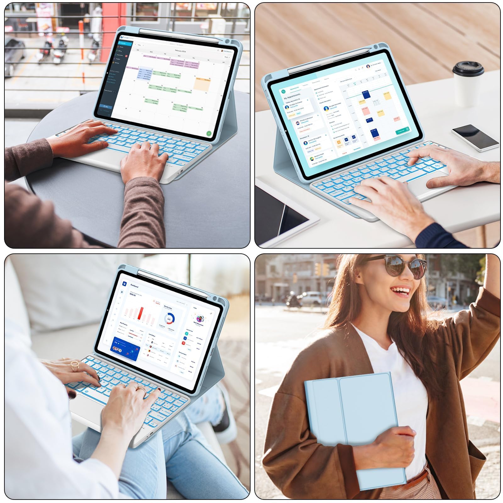 FOGARI Per iPad Air 11/ 5ª/4ª generazione e iPad Pro 11 Cover Tastiera | Tastiera Bluetooth Rimovibile con Retroilluminazione 7 colori e Touchpad per iPad Air 11 M4 2026/M3 2025/M2 2024, Azzurro