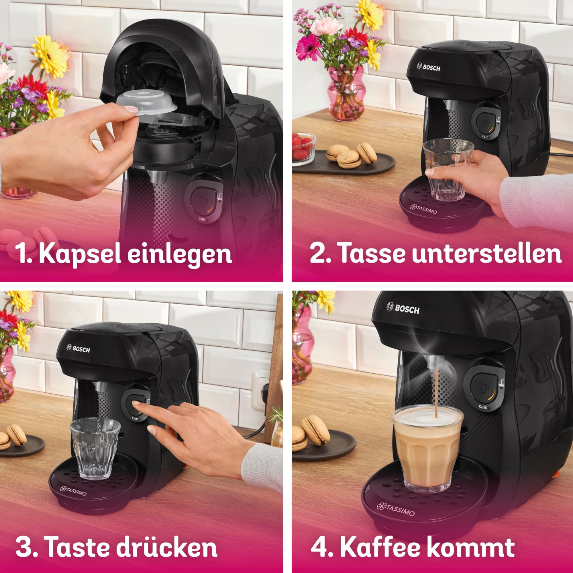 Bosch Tassimo Kapselmaschine TAS102E, 1400 W, über 70 Getränke, schwarz