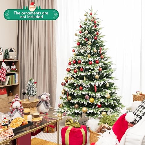 Miniatura 9 de GOFLAME Árbol de Navidad artificial preiluminado de 7 pies, árbol de Navidad con bisagras con 500 luces LED, 2489 puntas de rama, conector de