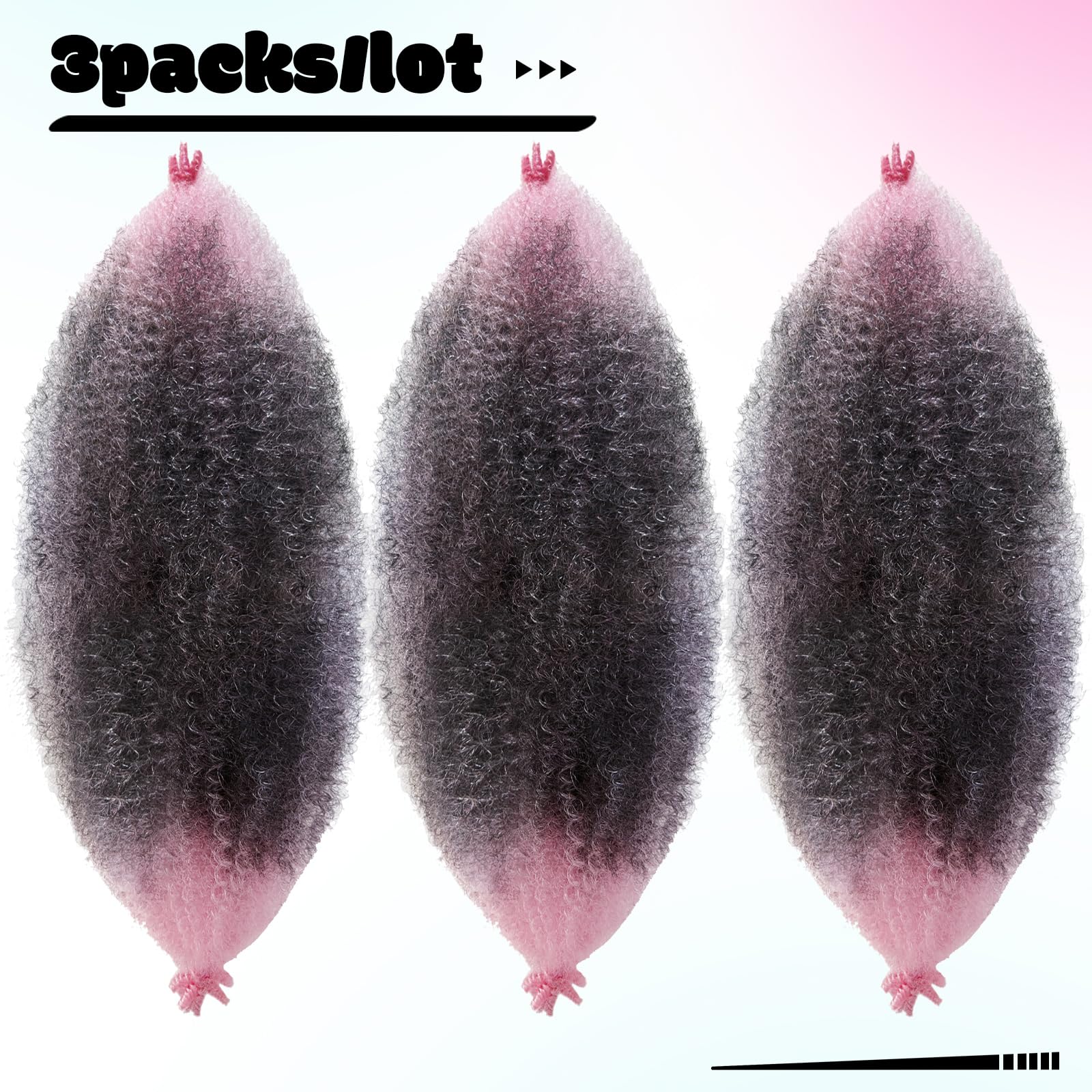 Springy Afro Hair Pre-Fluffed Marley Twist Braiding Extension (1B-Pink, 16 inch(Pack of 3)) - Image 3