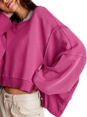 Zwurew Womens Casual Sweatshirt Loose Fit Tee Top Pullover Crop Sweat Shirt