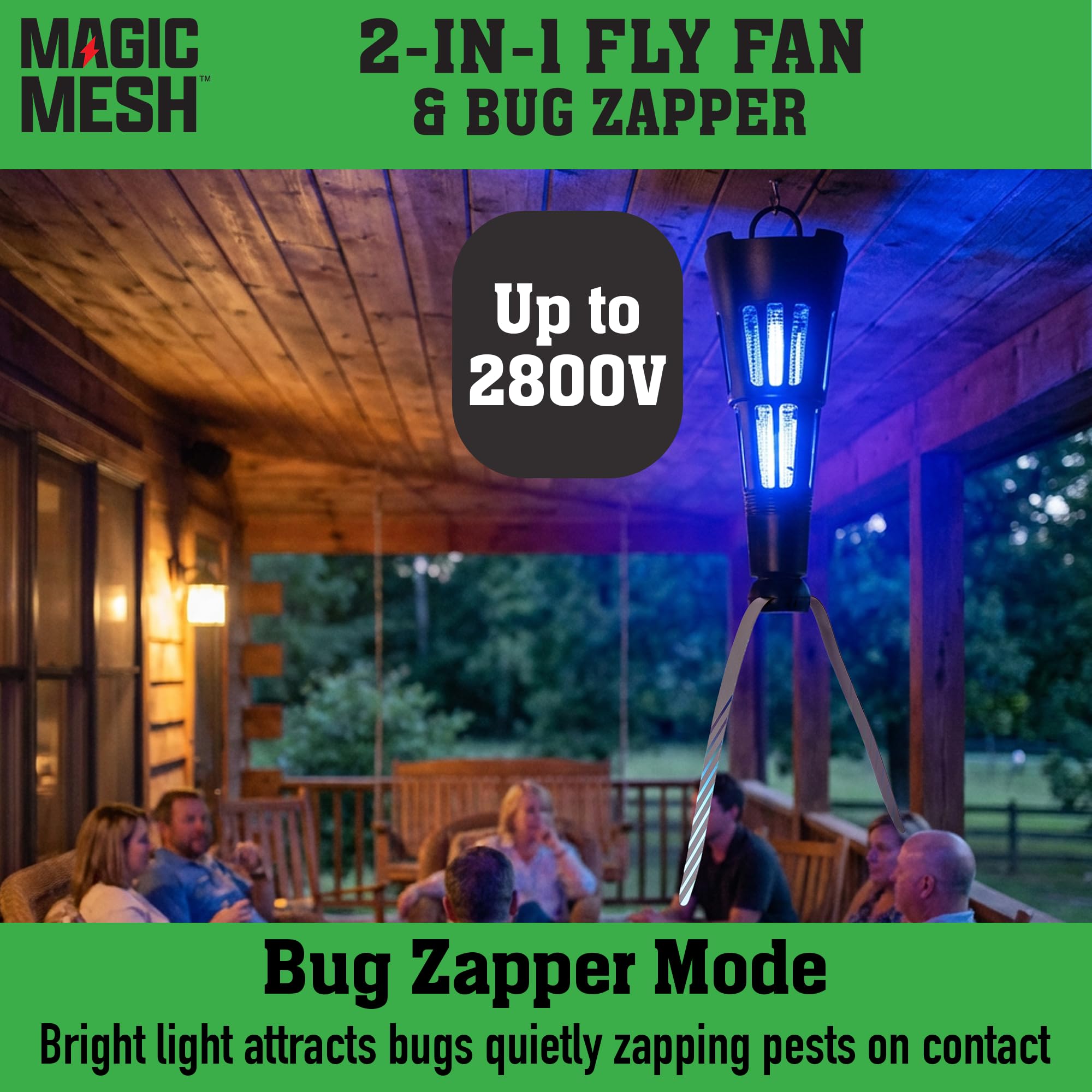 Magic Mesh Ventola per mosche e zanzare 2 in 1, ricaricabile, per esterni e interni, strumento per uccidere insetti, insetti e altro, per patio, campeggio, grigliate e cortili, fino a 2800 V