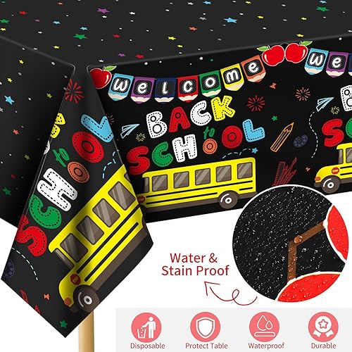 Miniatura 3 de durony Juego de vajilla de 195 piezas para fiesta de regreso a clases platos, servilletas, cubiertos, vasos, manteles y pancartas negras con