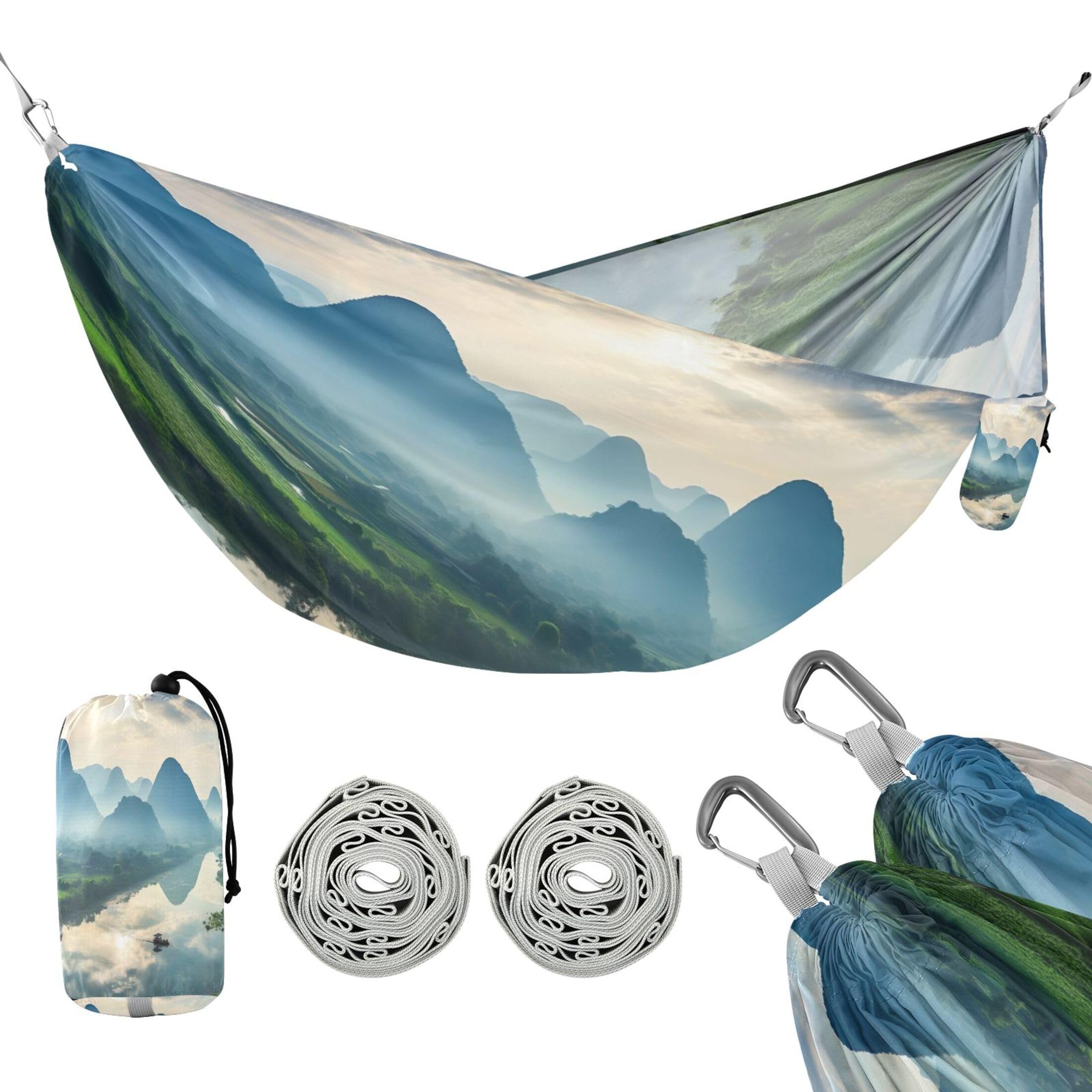 Takiito Nature Landscape Hammock 330 lb Capacity Travel Camping Hammock with Tree Straps, Portable Lightweight for Outdoor Beach Backpacking Backyard Patio