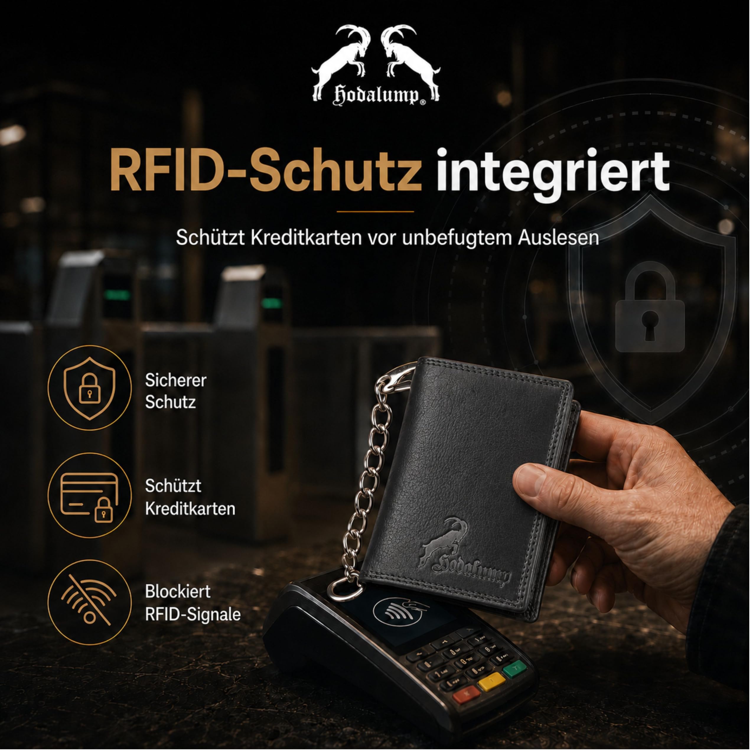 hodalump Portafoglio in vera pelle, protezione RFID, Nero , Normal, Rétro