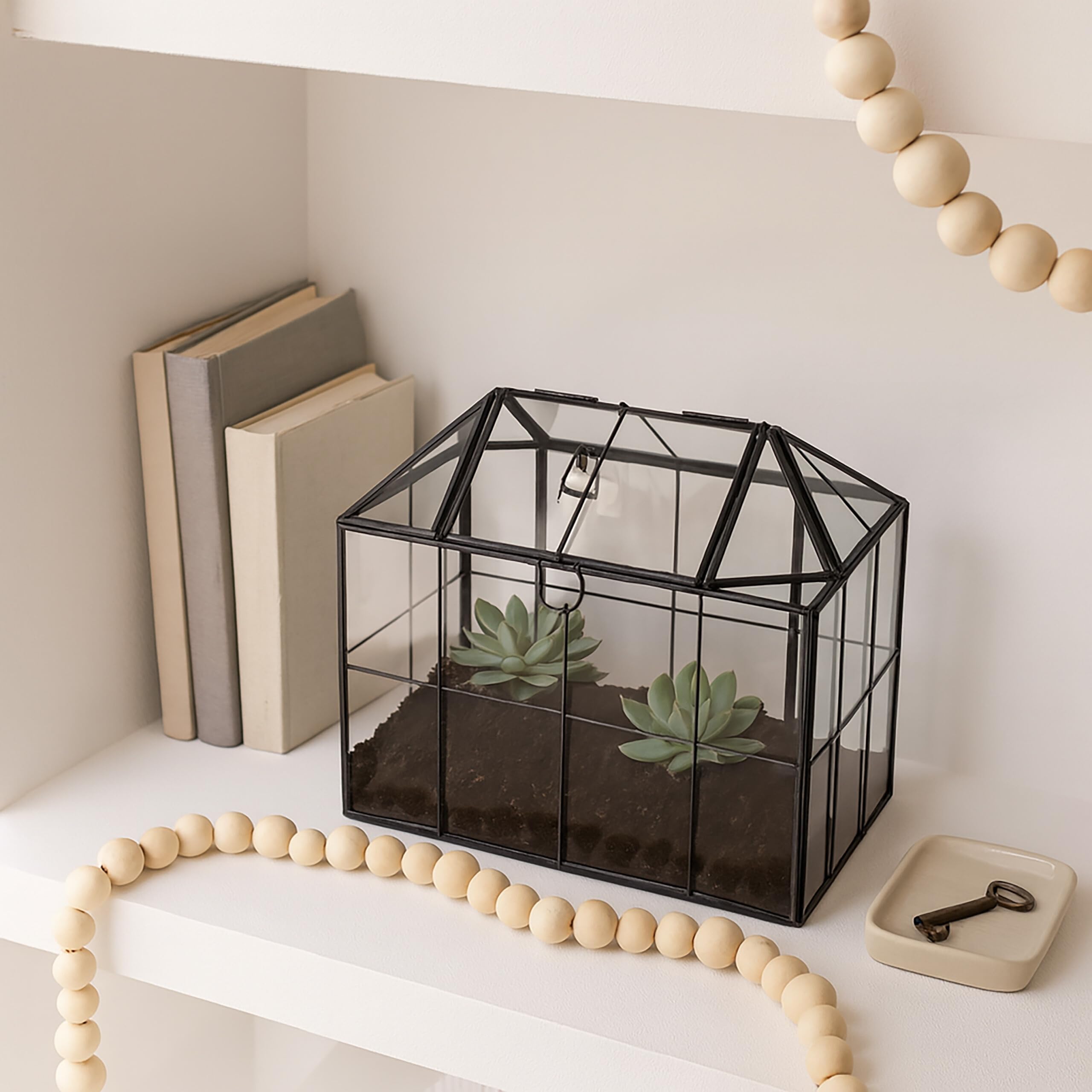 Relaxdays Terrarium pour Vos Plantes, décoratif et Pratique, pour Le Rebord de la fenêtre, 20 x 24,5 x 13,5 cm, Noir