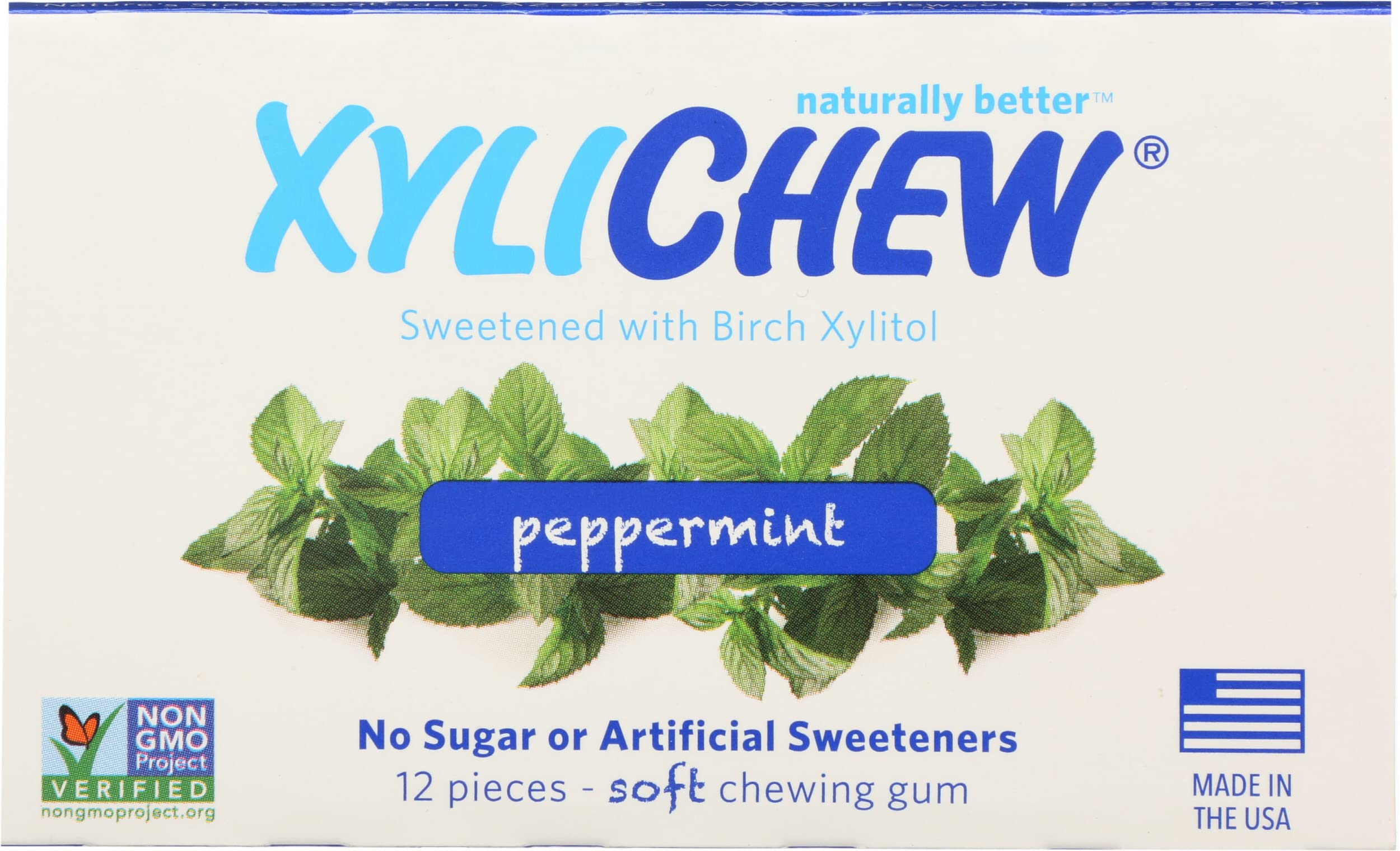 XylichewNatural Peppermint Xylitol Gum, Sugar Free, Non GMO, 12 Pieces (Pack Of 24)