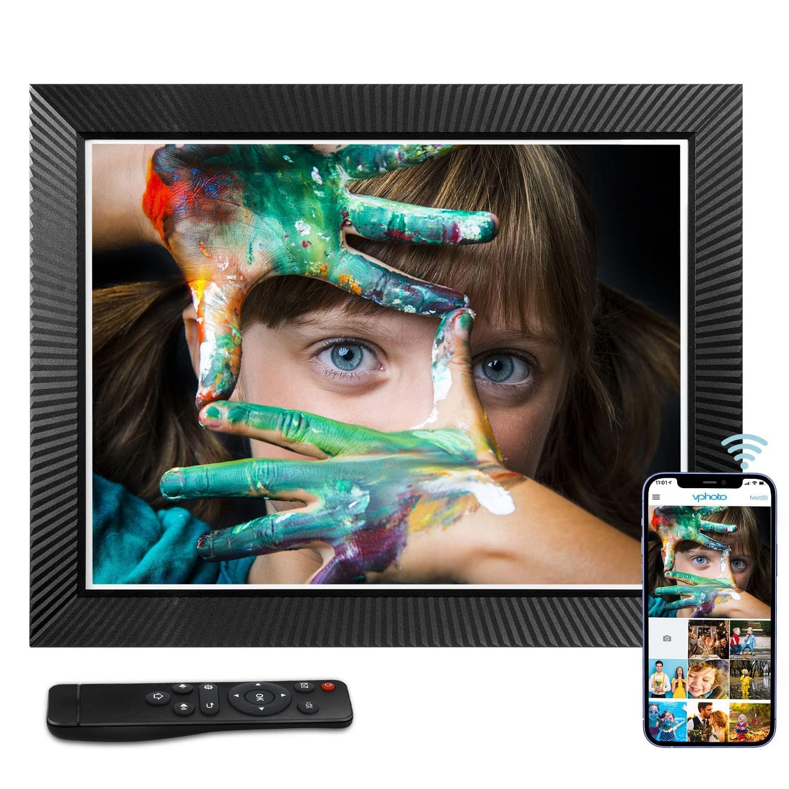 17" large digital picture frame wifi-photo-frame - 32gb smart cloud electronic photo frame, fhd touch screen, slideshow, wall mounted, share photos and videos via app or email, birthday gifts for mom
