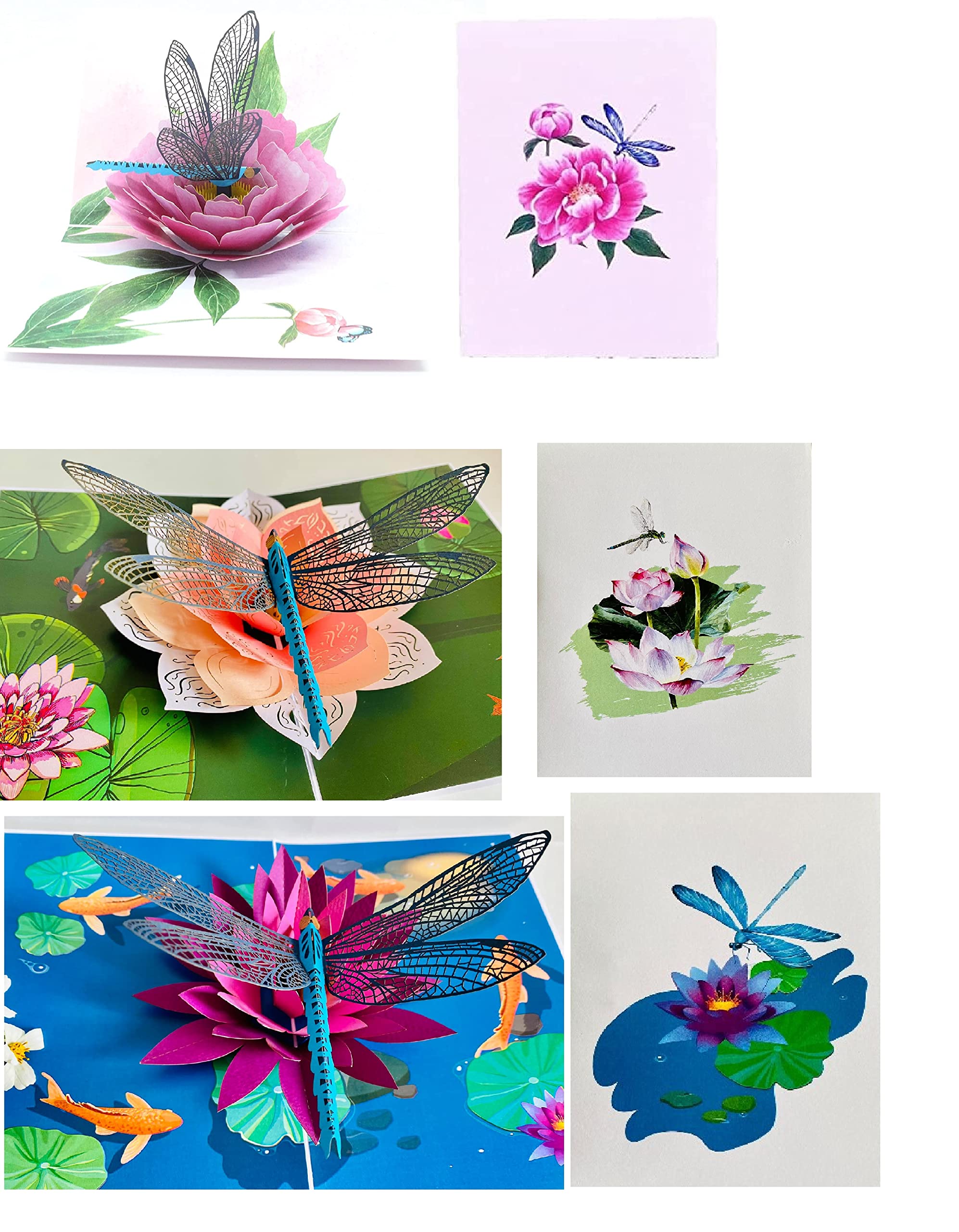ETA Dragonfly & Flower 3D Pop-Up Greeting Card Set – Pack of 3 Nature-Inspired Cards with Envelopes – Elegant Handmade Cards for Birthdays, Mother’s
