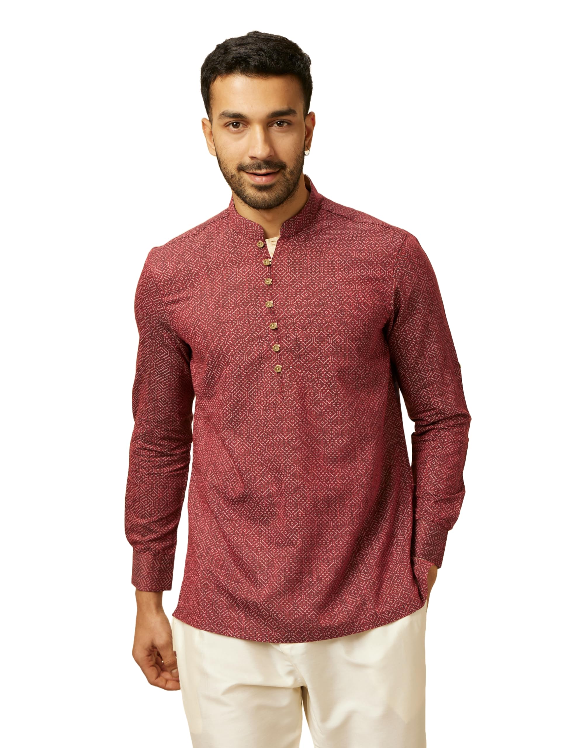 manyavar Men's Viscose Blend Printed Short Kurta (1pc)-picture-34