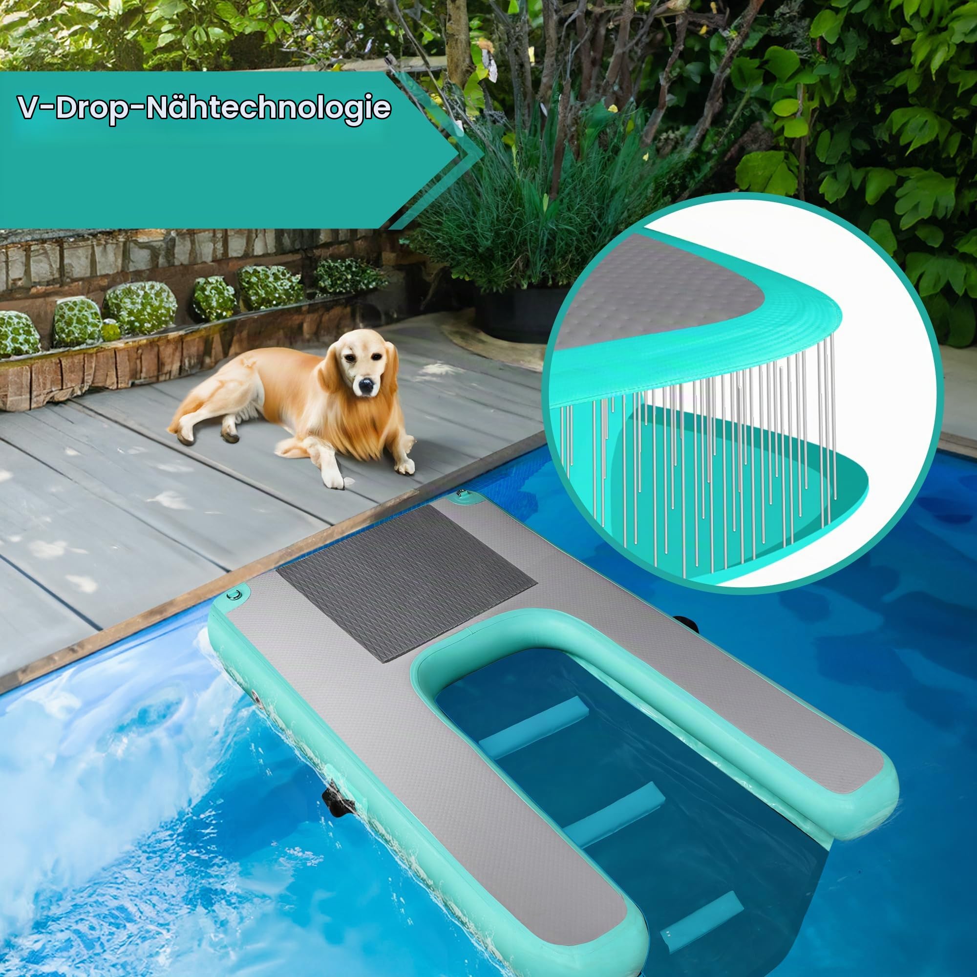 Hunde Wasserrampe,Große Aufblasbare Wasserrampe Pool Leiter100 kg | Extra Große Stufe Breite Welpen-Planke rutschfeste Hundeboot Schwimmende Leitermit für Hunde 100 kg für Pool,Boote,Docks,Seen