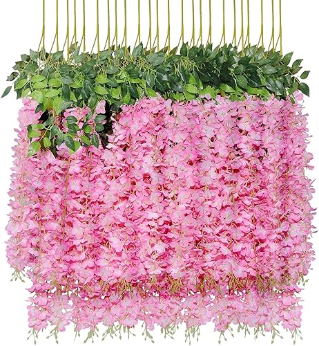 Pauwer - Flores de seda para colgar, en vid artificial, tipo Wisteria, guirnalda colgante, para decorar fiesta, el hogar, boda, arbusto colgante