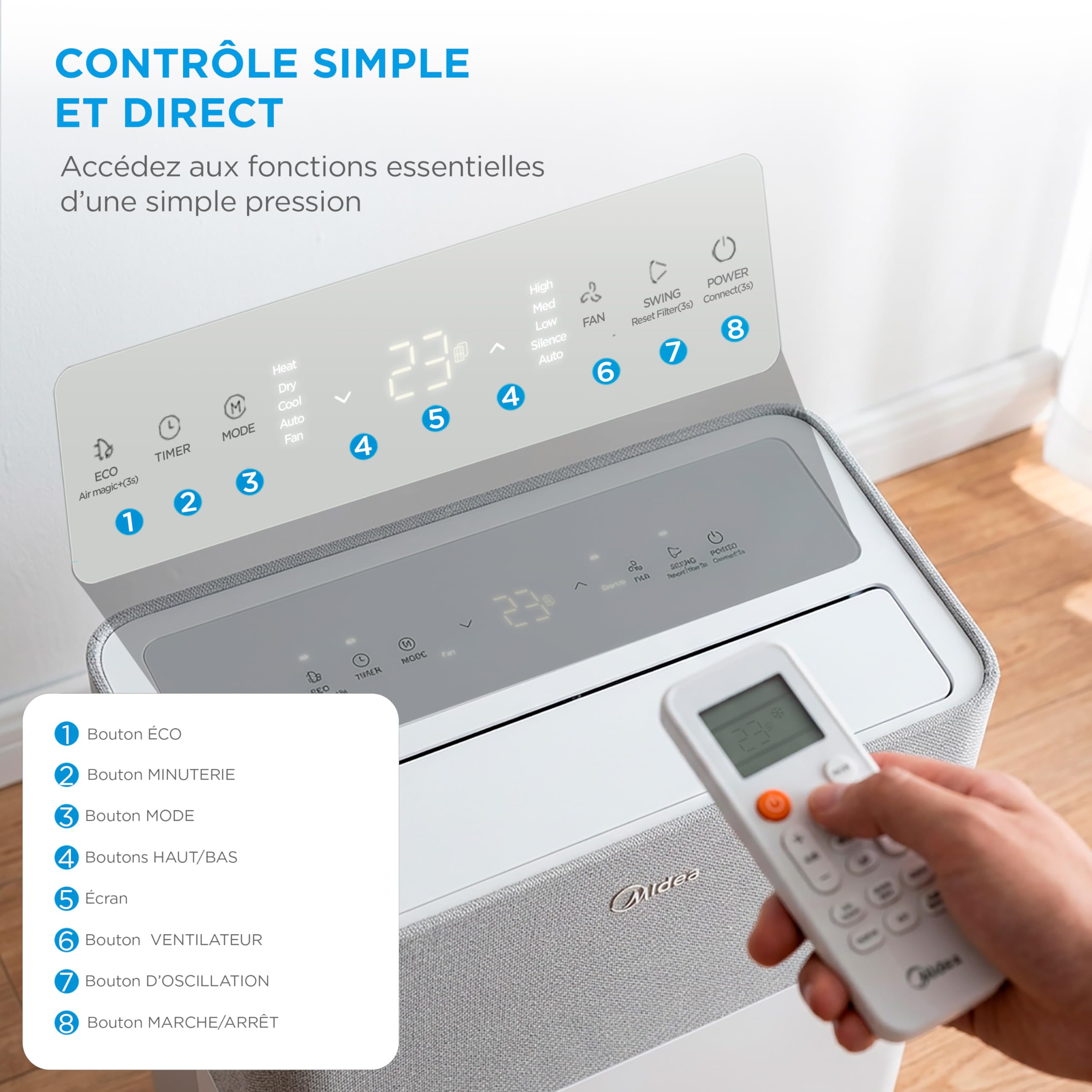 MIDEA Climatiseur PortaSplit Mobile Silencieux 4-in-1| 12000 BTU | Chauffage et Climatisation Portable Prêt à Poser 3,5kW- Clim Mobile avec rafraîchisseur, déshumidificateur, chauffage,ventilateur
