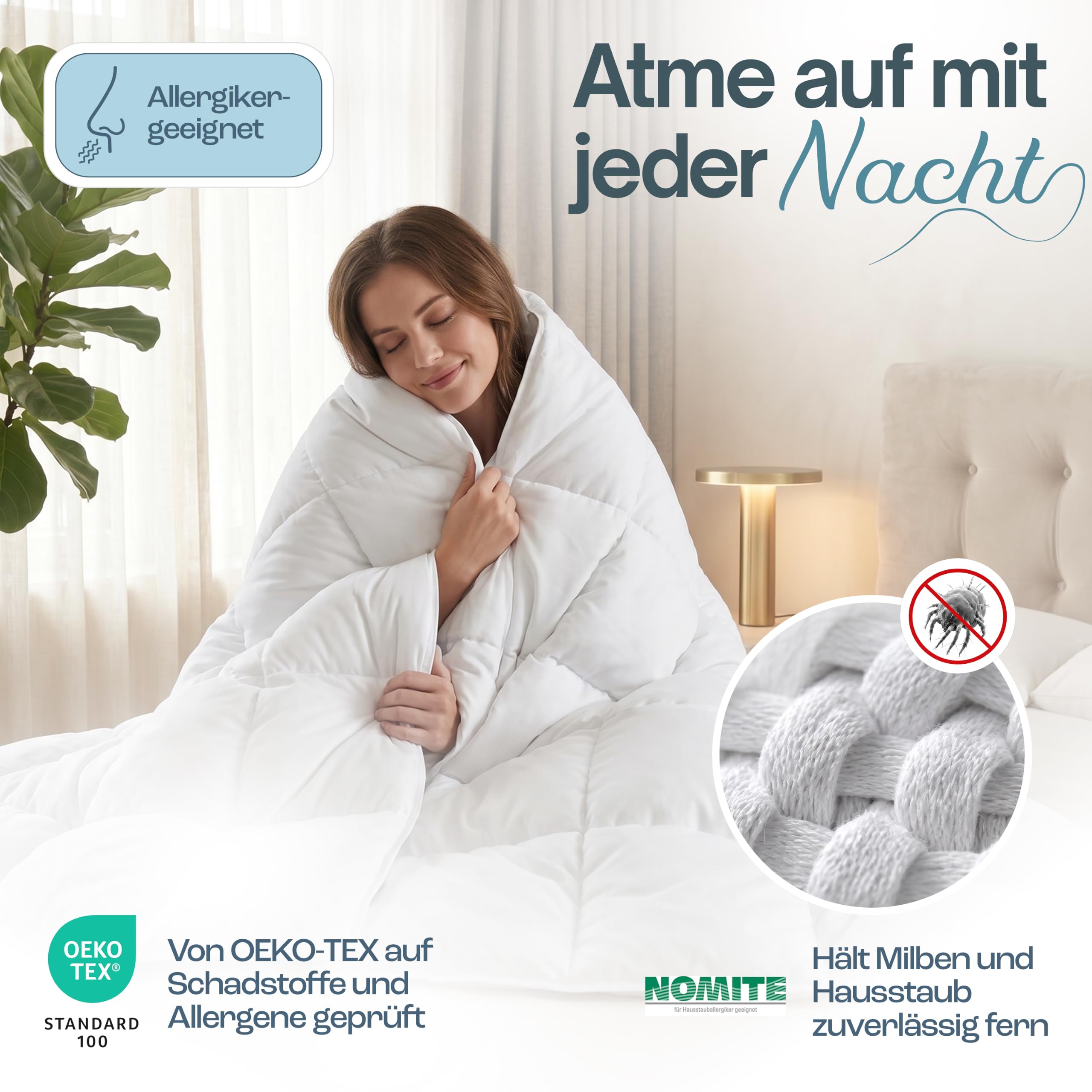 Daunendecke 135x200 Ganzjahresdecke Bettdecke Duvet | Mit 100% Daunen & Federn, 100% Baumwollbezug, Oeko-Tex geprüft, atmungsaktiv & allergikerfreundlich, DE-zert.