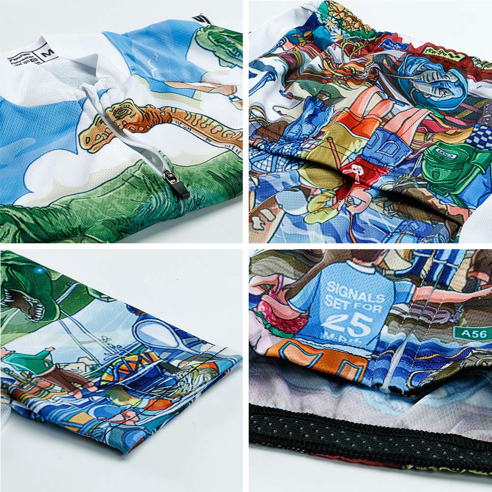 Kinder Jungen Radtrikot Set, Mädchen Radbekleidung Anzüge, Quick Dry Radsportanzug, Fahrradtrikot Kurzarm und 3D Sitzpolster Radhose, Dinosaurier-Paradies, 104/110(Herstellergröße: S)