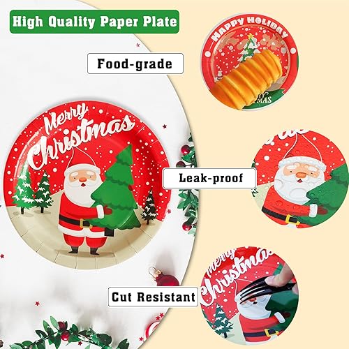 Miniatura 3 de Chiazllta 48 platos de papel para fiesta de Navidad, platos de postre de Papá Noel, regalos de fiesta temática y decoraciones para vacaciones y Año