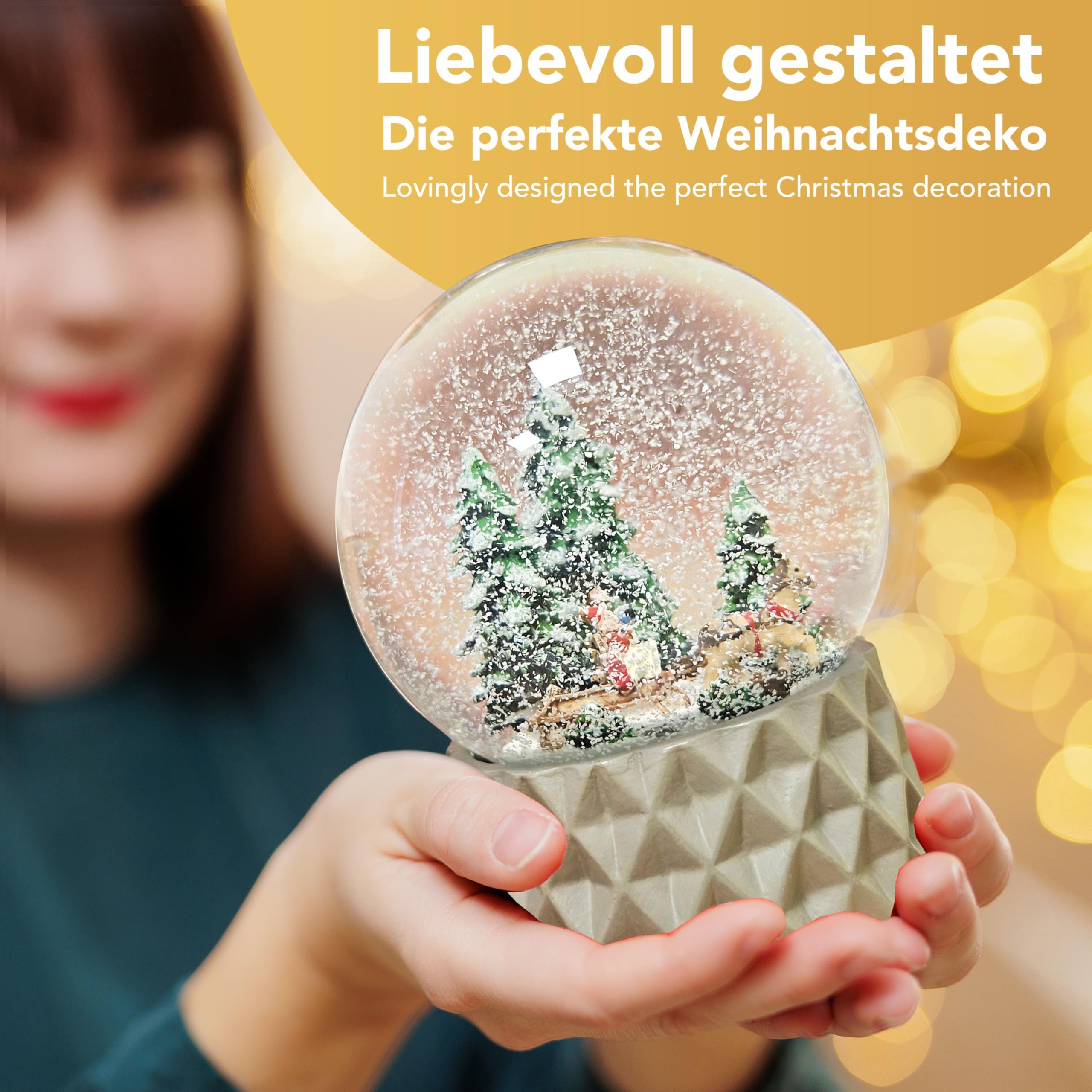 Schneekugel Nostalgie Nostalgie Schlittenfahrt auf Sockel kubisch beige | Pure-Line | Schüttelkugel | H: 12 cm B: 10 cm | 20176
