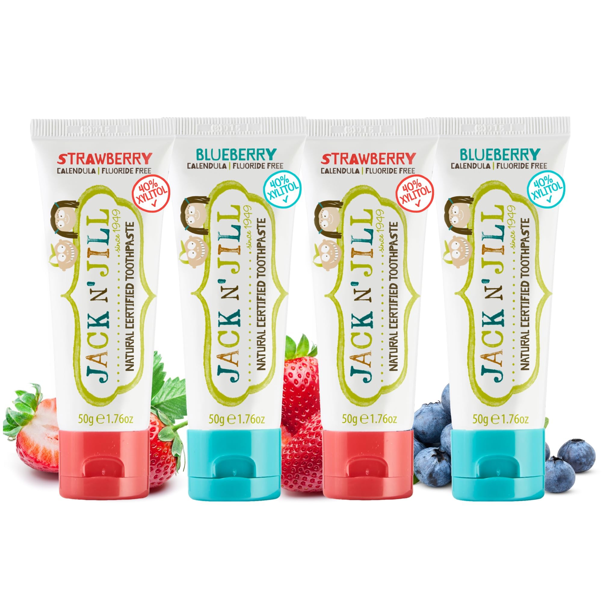 Jack N Jill Natural Toothpaste, Strawberry &amp; Blueberry, 1.76 oz (Pack of 4)