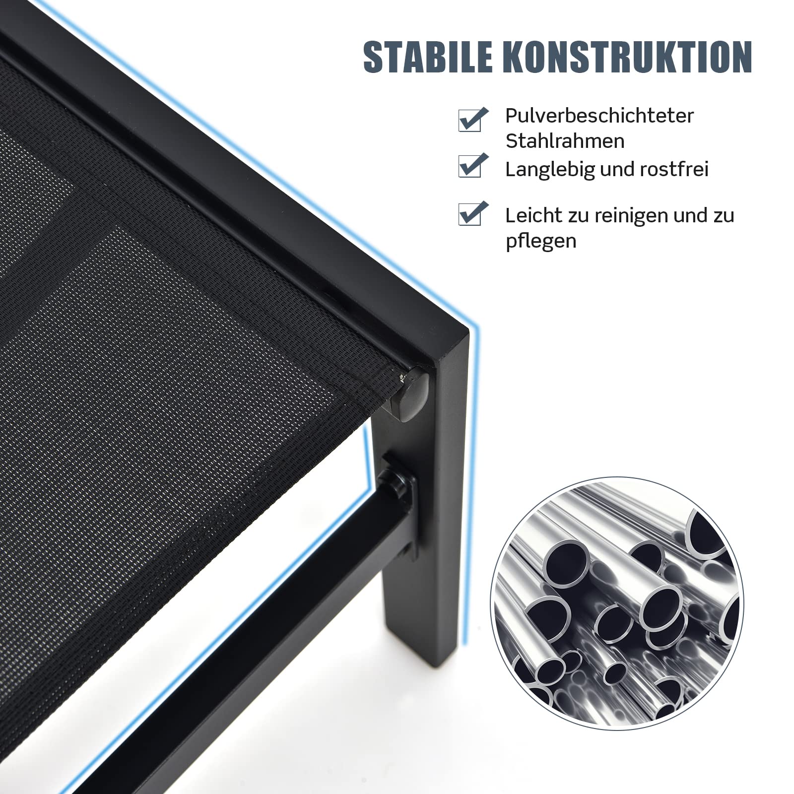 COSTWAY Sonnenliege, Liegestuhl mit 6-stufig Verstellbarer Rückenlehne, Atmungsaktiver Stoff, Gartenliege für Poolbereich, Strand, Terrasse (Schwarz)