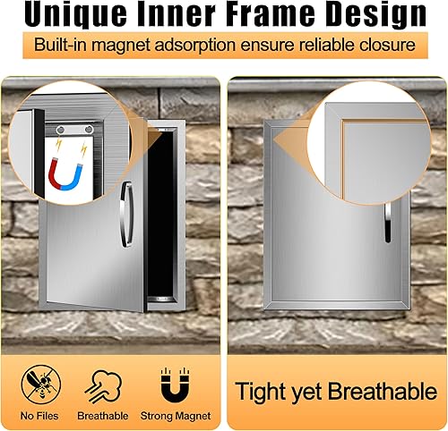 Miniatura 10 de Puertas de cocina al aire libre de 26 pulgadas de ancho x 24 pulgadas de alto, puertas de acceso dobles para barbacoa, puertas de acero inoxidable