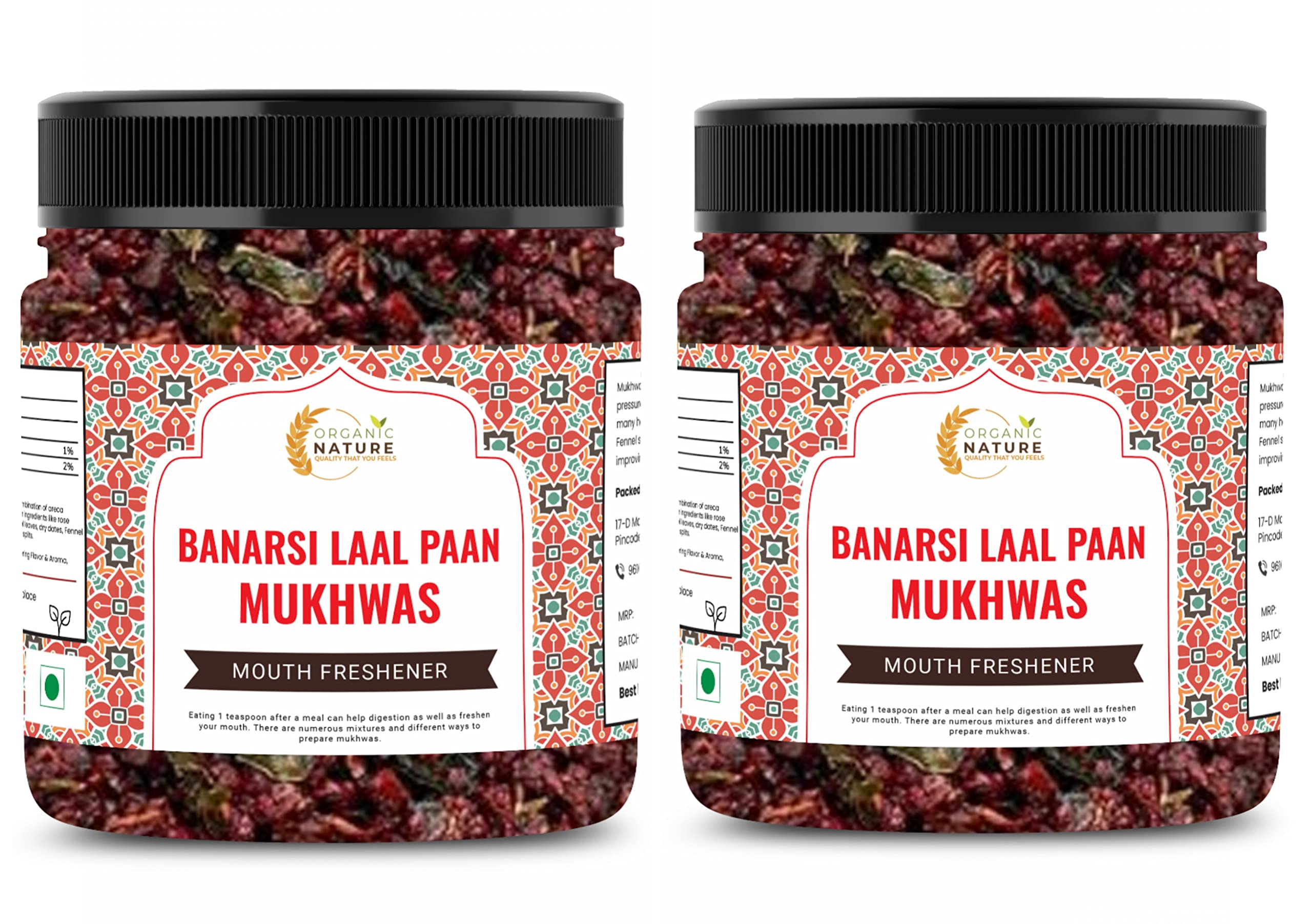 Organic Nature Banarasi Laal Paan Mukhwas [Mouth Freshener, Digestive, After-Meal Snack] [Jar Pack] (600 Grams (Pack of 2 of 300 Grams))