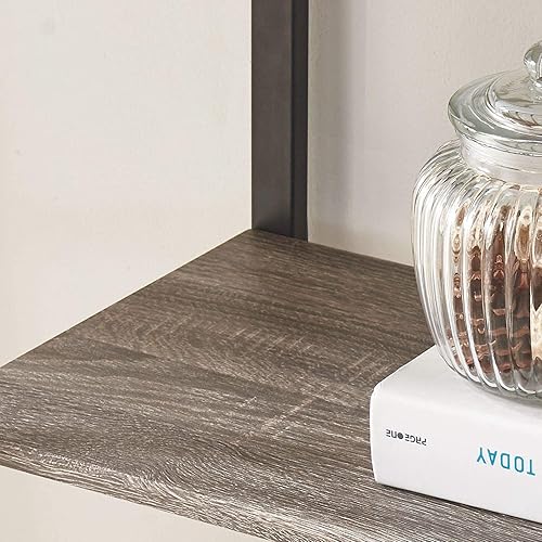 Miniatura 6 de BON AUGURE Estantería industrial para escalera, estantería rústica de 5 niveles, estantería de escalera de metal de madera (roble gris oscuro)