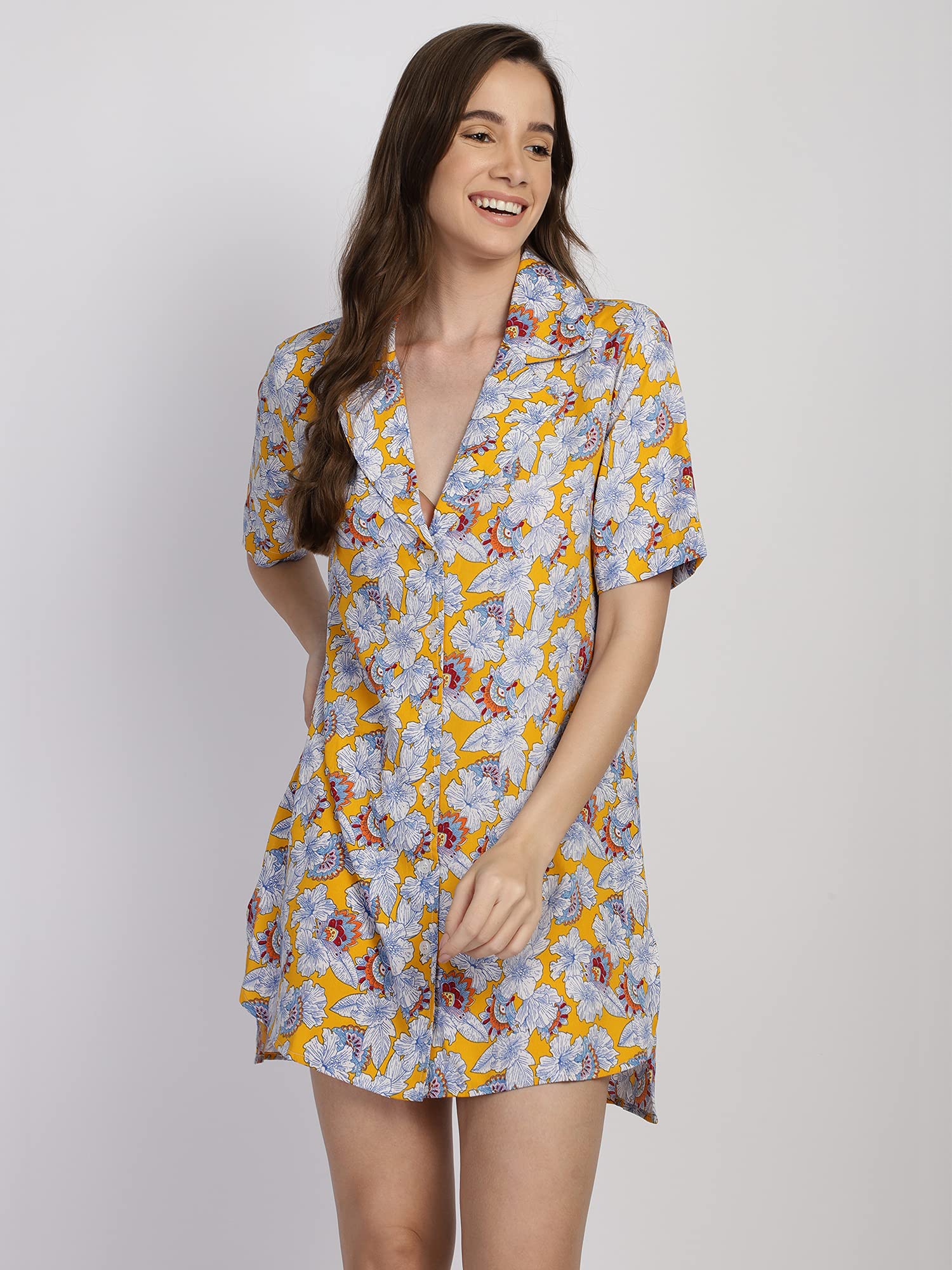 Women's Latest Stylish Sleep wear Nightshirt Button Down Sleep Shirt Night Dress Lounge wear Nightwear Short Nighty