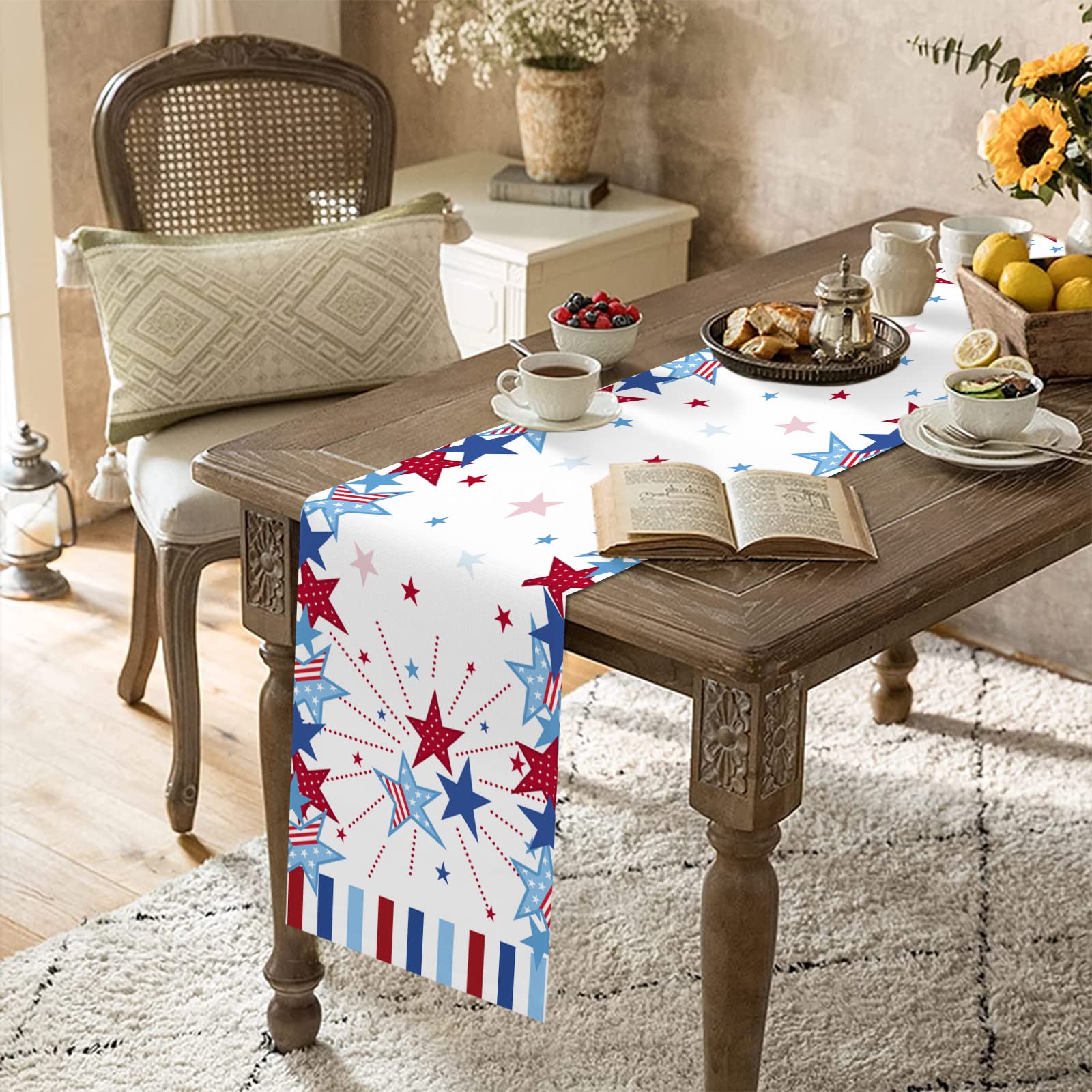 4th Of July Table Runner - Red White & Blue Patriotic Decor, 13" X 72", Polyester For Indoor/Outdoor - View #12