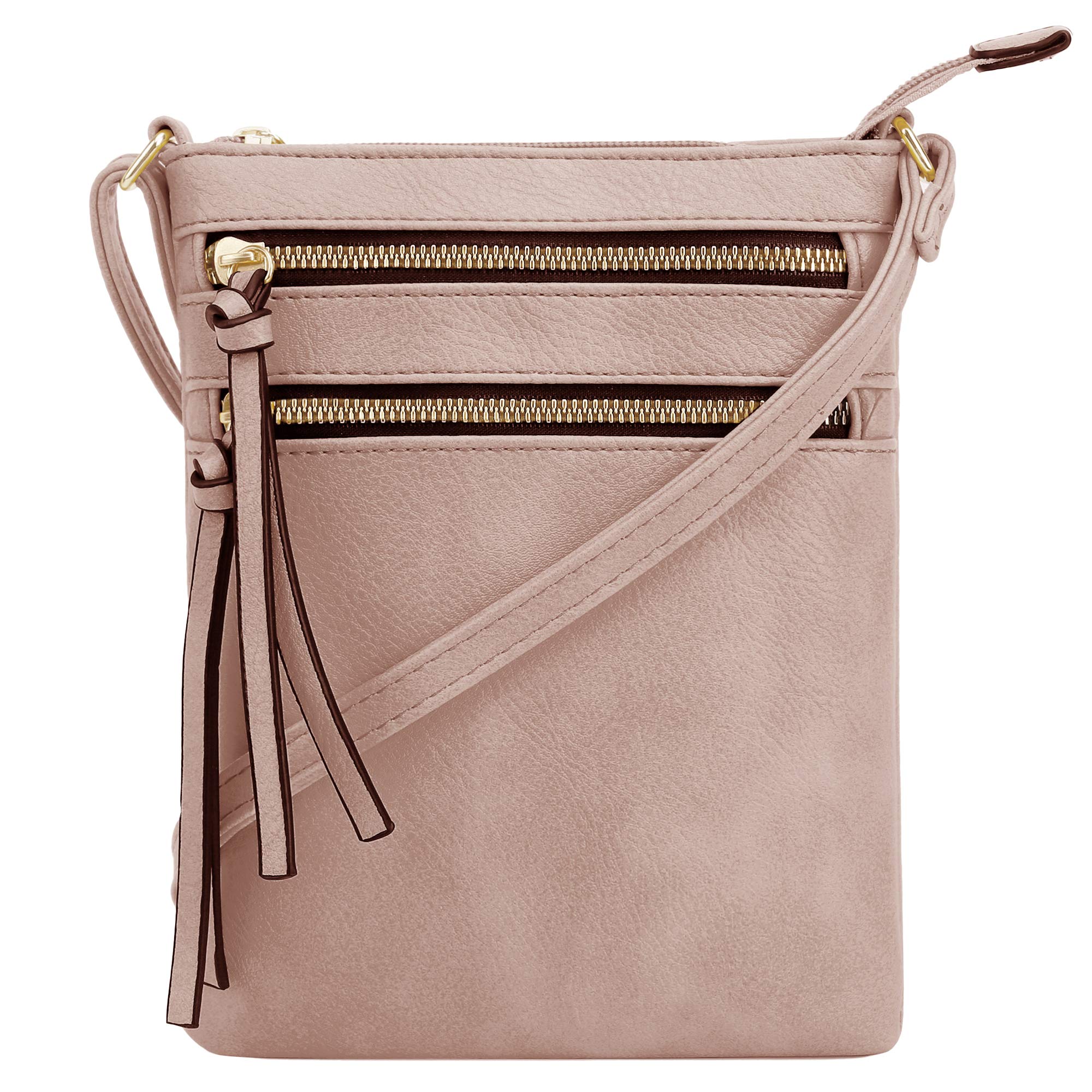 DELUXITY Crossbody Purse Bag Shoulder Bag Multi Pocket Zipper Purse Blush