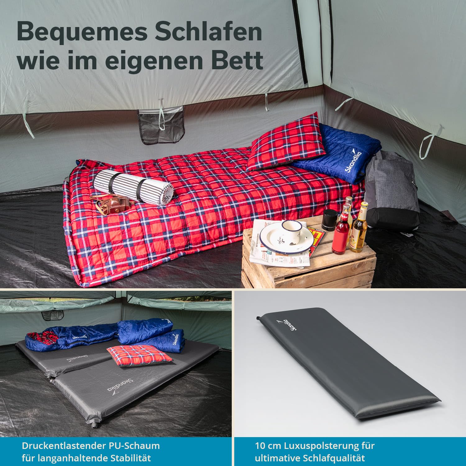 Skandika Premium Easy Isomatte Single/Double 3D | 10 cm dick, selbstaufblasend, leicht, faltbar, selbstfüllender Schaumstoff, Gästematratze, Luftmatratze | Camping, Outdoor, Zelt, Auto