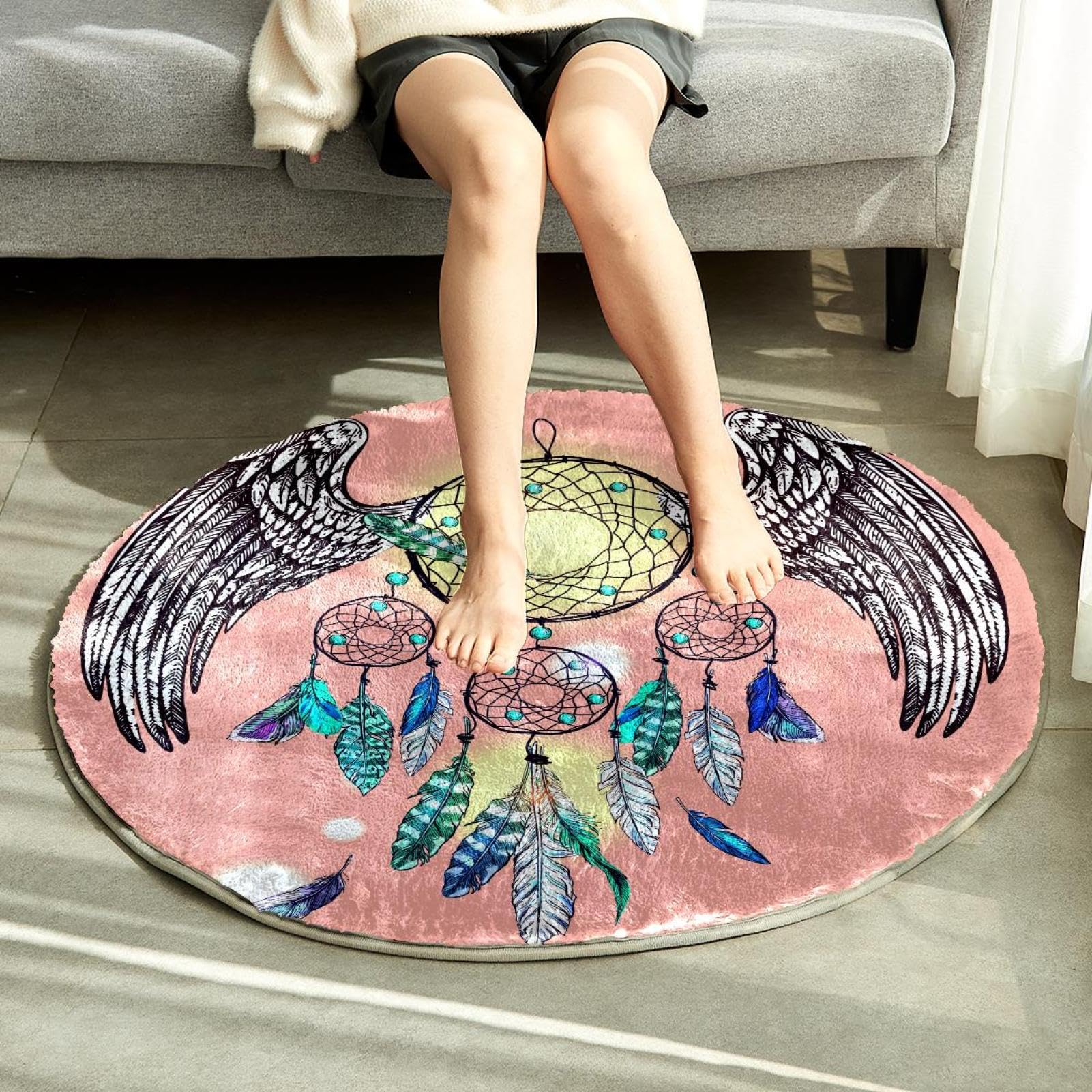 Flauschiger, weicher Teppich für Wohnzimmer, Schlafzimmer, Traumfänger, rutschfest, zottelig, waschbar, Teppich für Schlafzimmer, Spielbereich, Kinderzimmer, dekorativ, 80 cm
