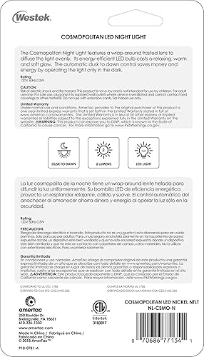 Miniatura 6 de Westek NL-CSMO-N Luz nocturna y especial, 1 unidad (paquete de 2), níquel