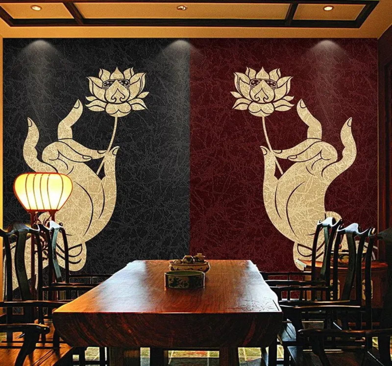 Wallpaper-3D-Xlm 200Cm×140Cm(B×H) Retro Fingers Lotus Zen Religious 3D Wallpaper Easy Install Feature Office Living Room Sofa Bedroom Tv Background Wall Decoration-200Cm×140Cm