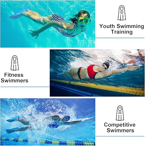 Miniatura 5 de Aletas de natación Happyouth para entrenamiento de natación, aletas cortas de silicona, aletas de natación con bolsa de malla para natación, niños,