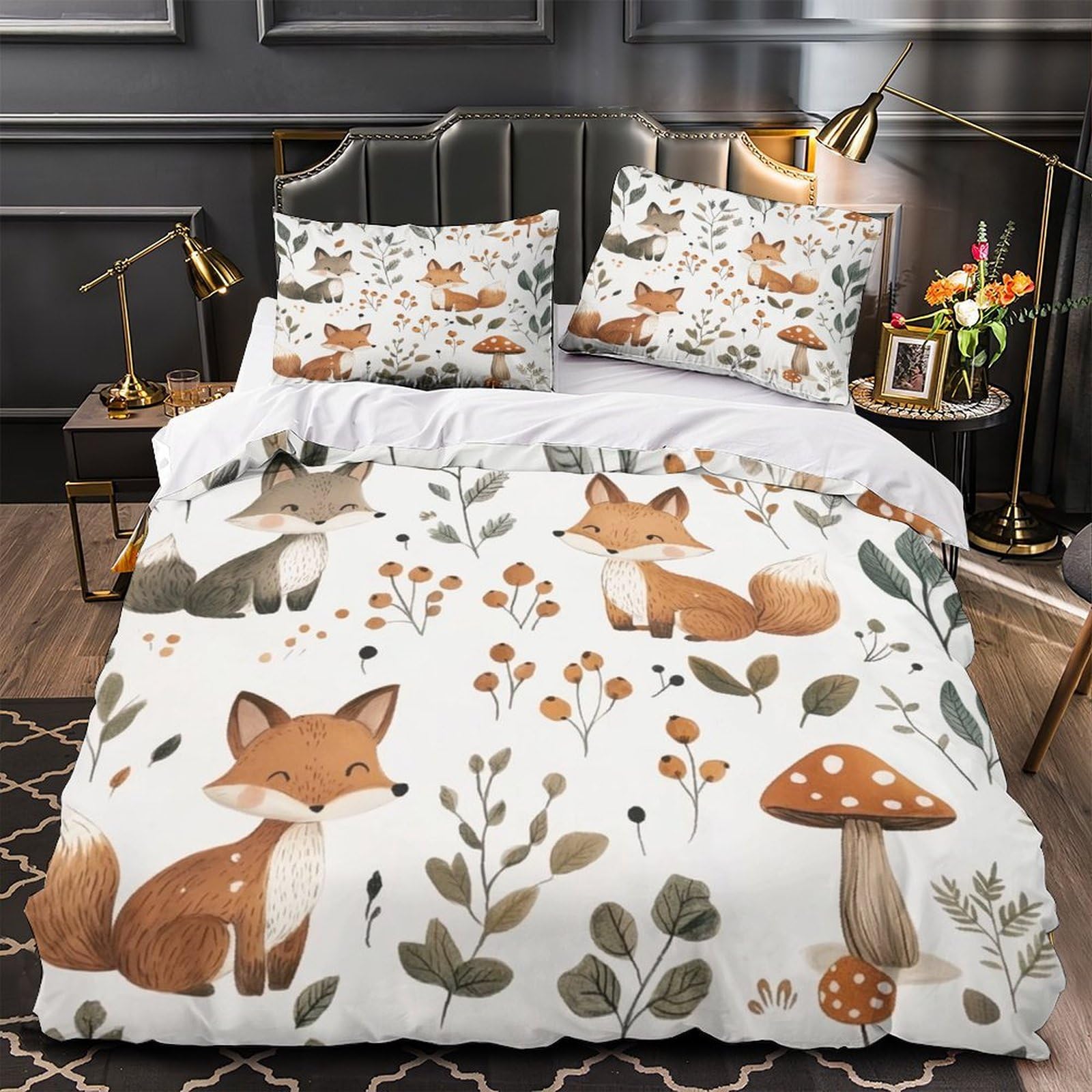 Parure de lit renard 3D 200x200cm avec housse de couette en microfibre