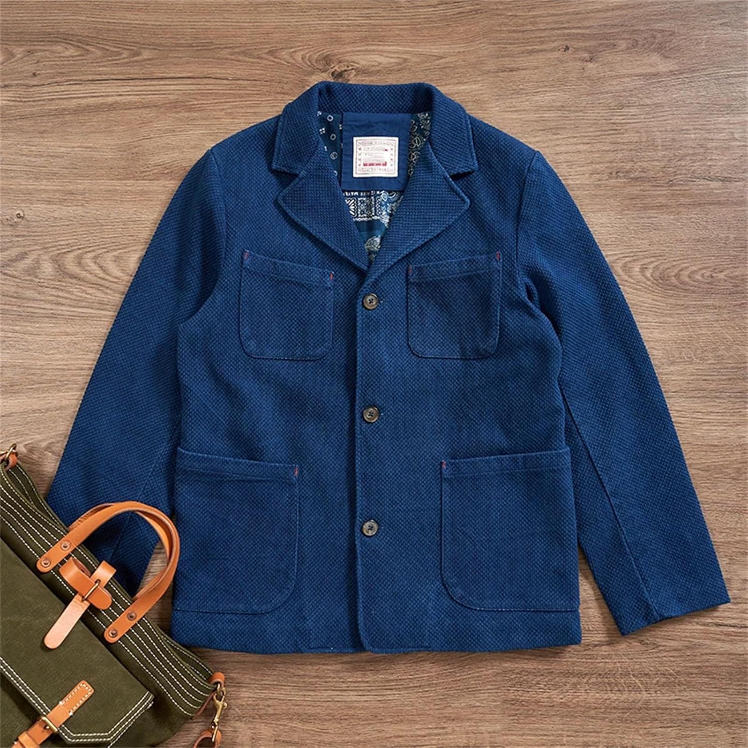 Men's Cargo Jacket Heavy Weight Cotton Lapel Multi Pocket Jacket Vintage Thick Single Breasted Workwear Coat