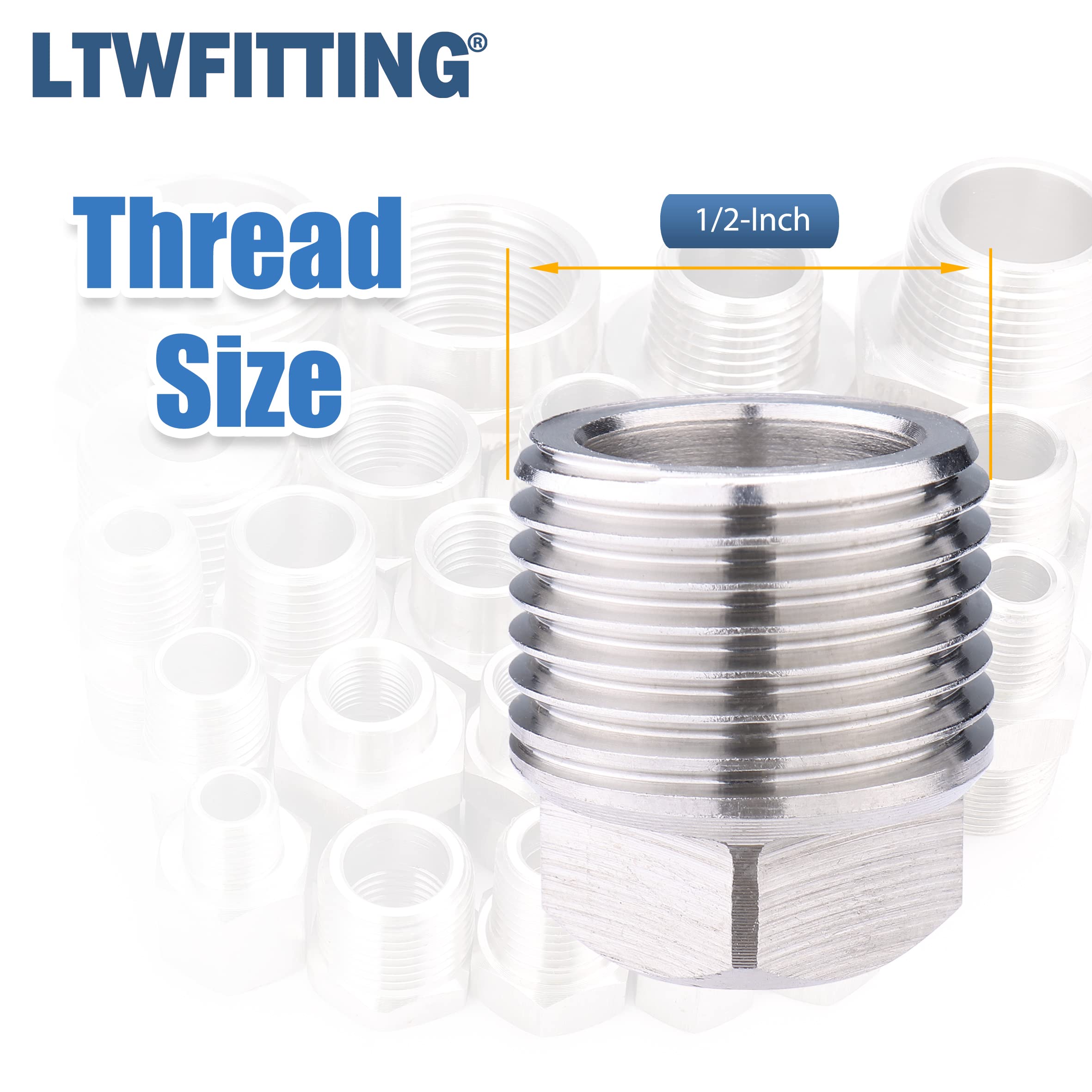 LTWFITTING Stainless Steel 316 Pipe Square Head Plug Fittings 1/2-Inch Male BSPT Air Fuel Water Boat (Pack of 10) - Image 2
