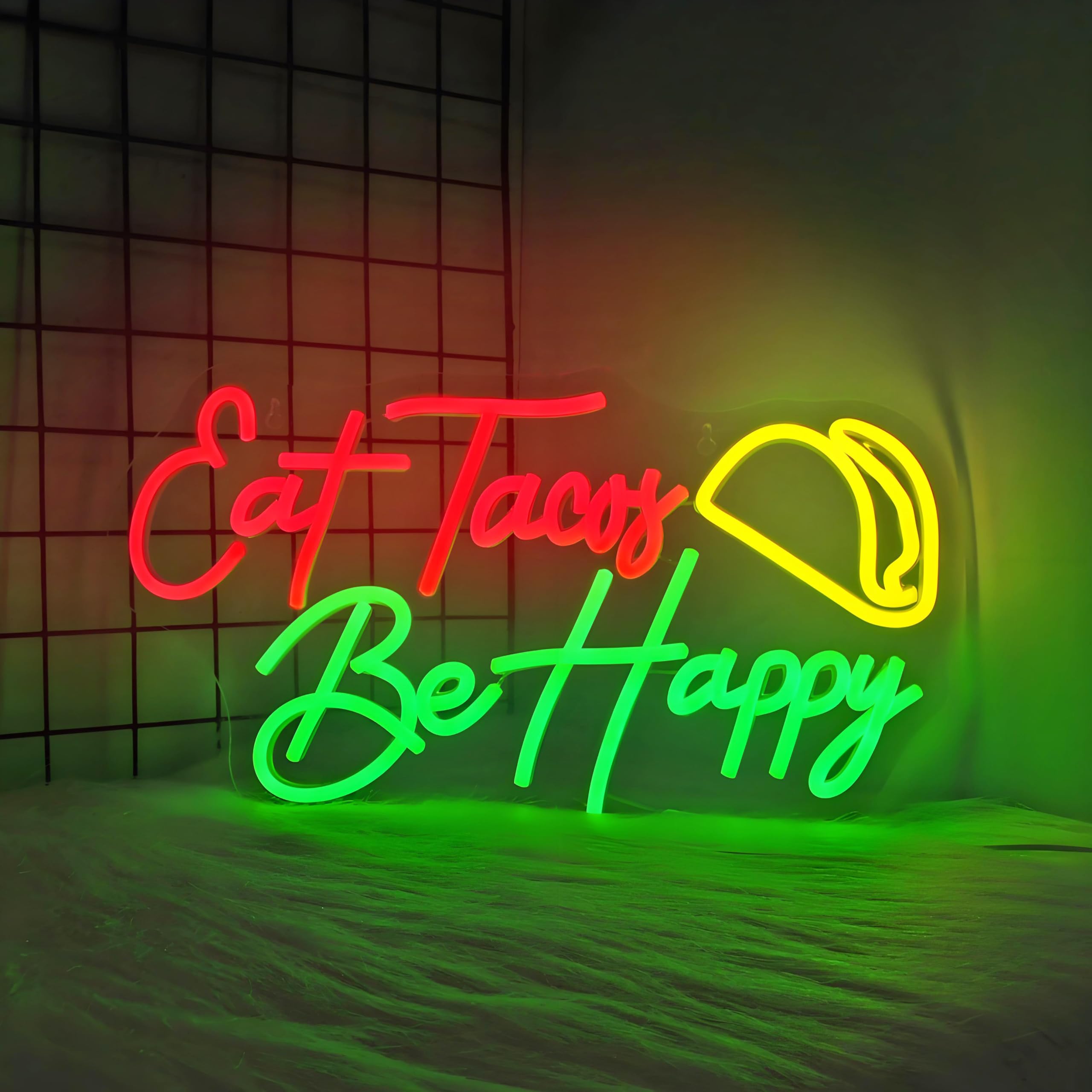 Eat Tacos Be Happy Neon Sign Taco Bar Decorations Led Neon Lights Neon Signs for Wall Decor USB Powered Bar Dacor Led Neon Signs for Taco Party Decorations Taco Tuesday Decor